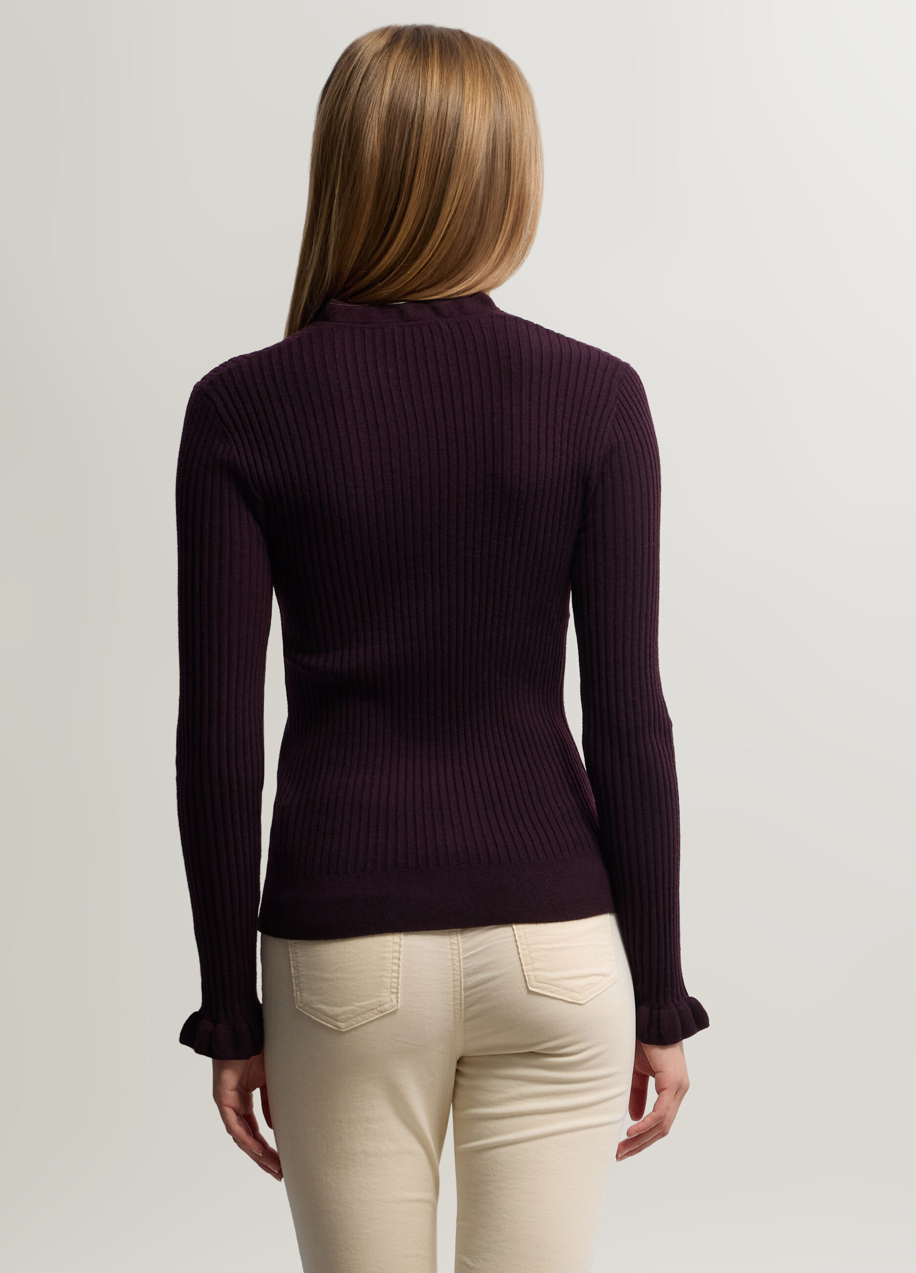 Cardigan Fitted girocollo in costina donna_1
