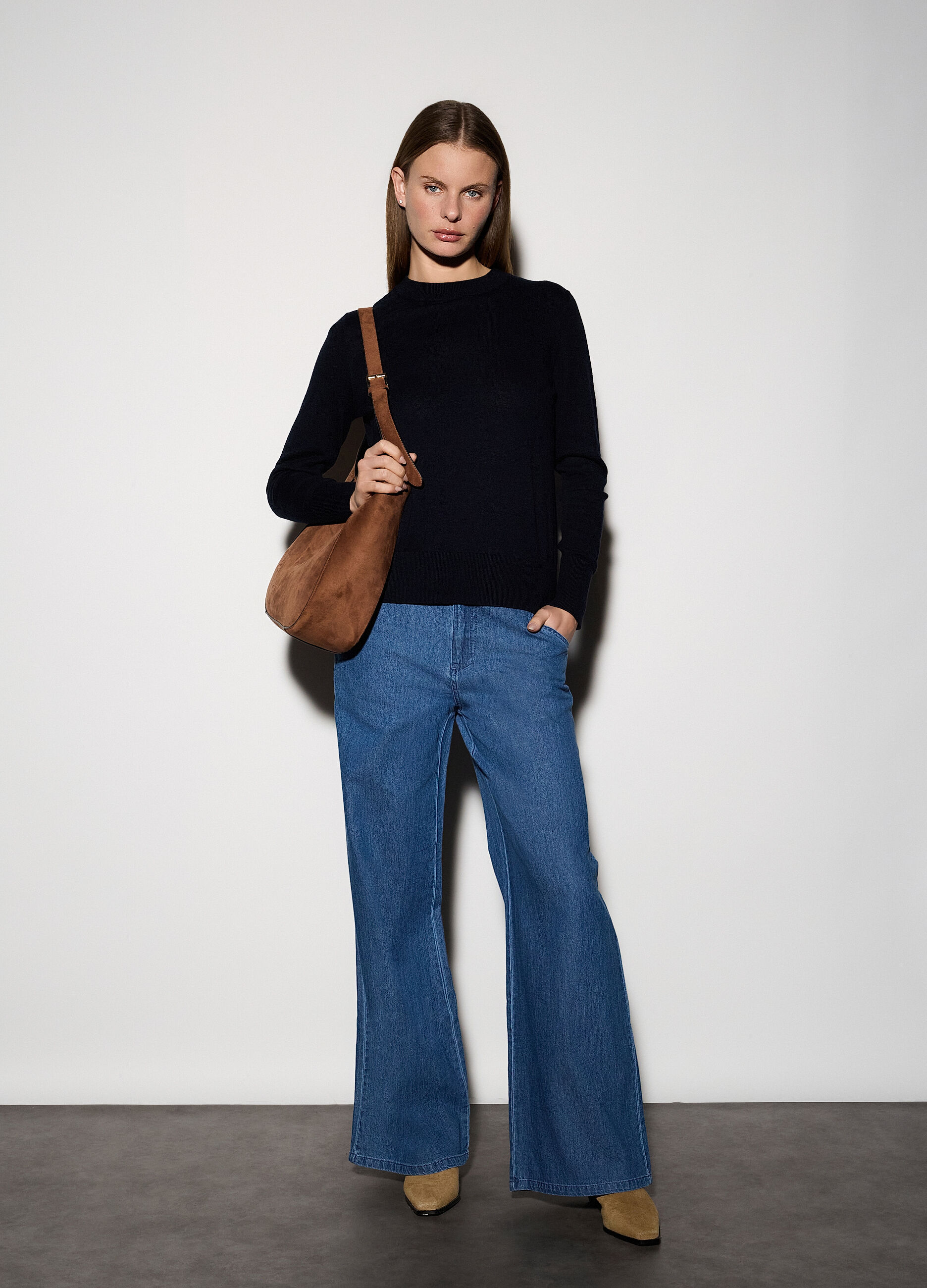 Pantaloni wide leg in denim donna_0