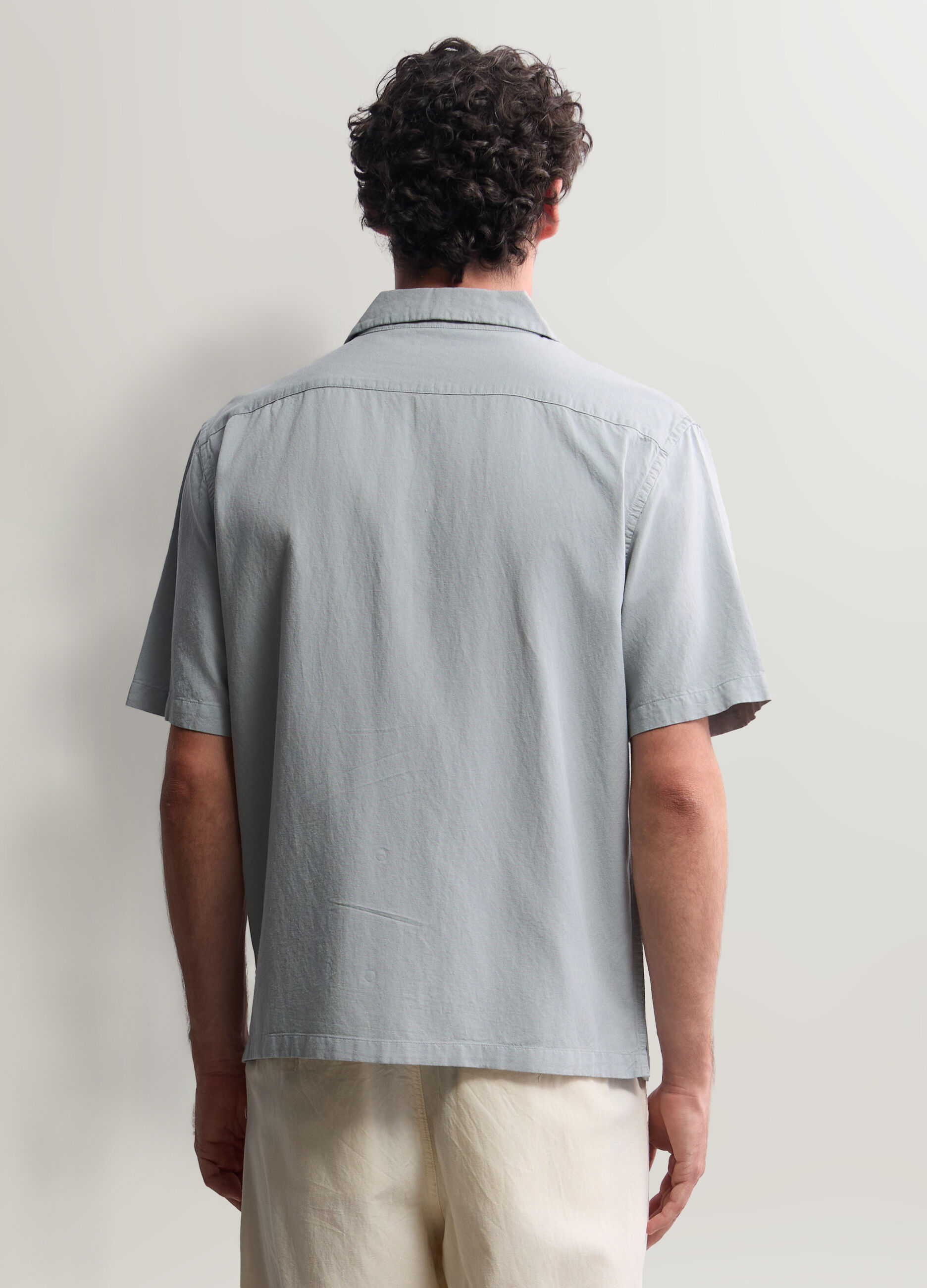 Camicia a maniche corte in viscosa, cotone e lino uomo_1