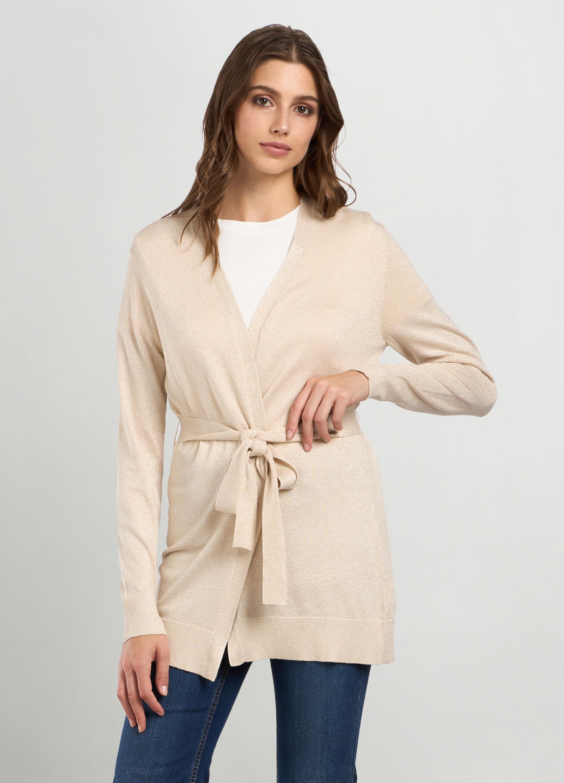 Cardigan tricot in misto viscosa e filo lurex donna_0