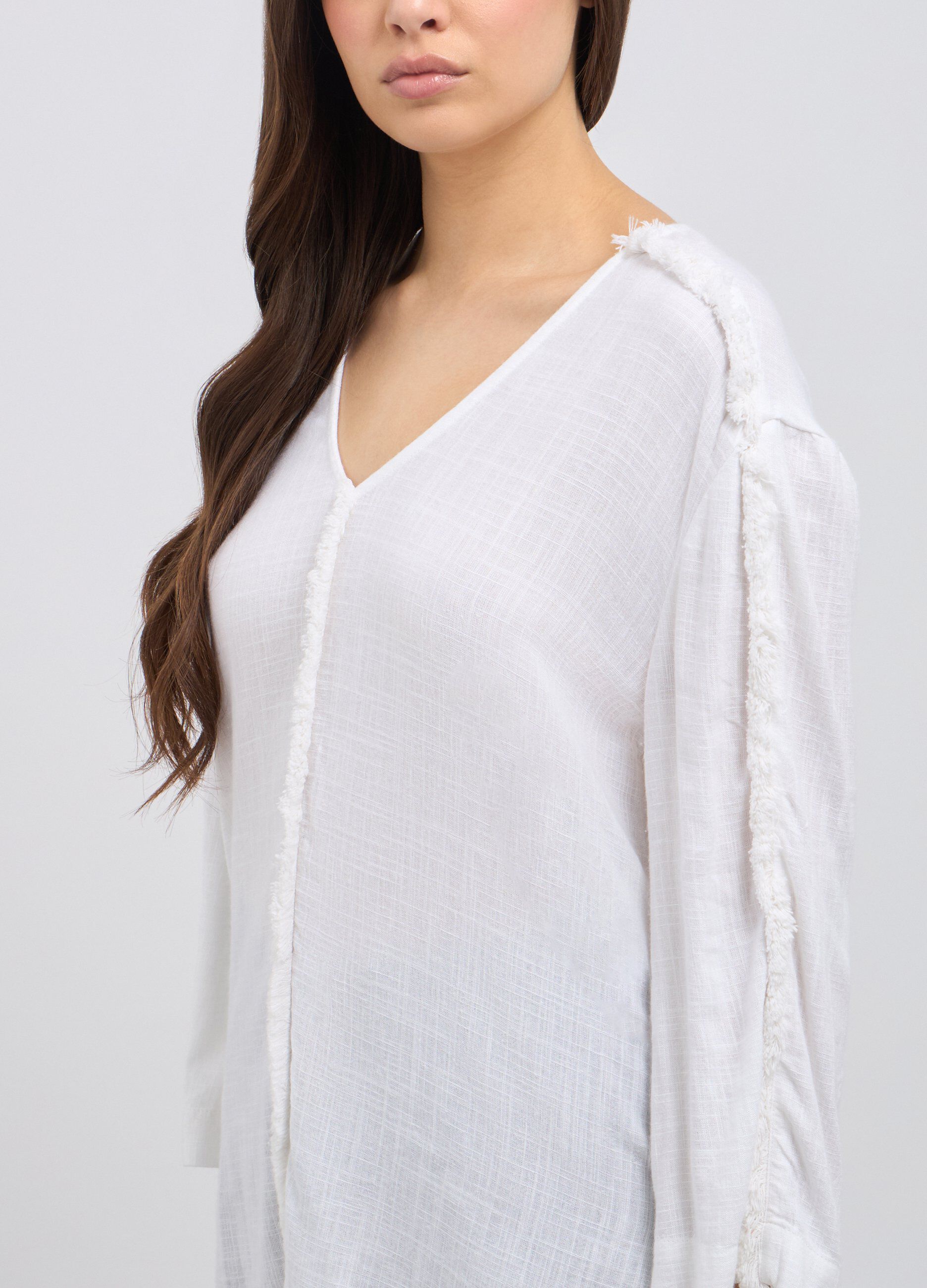 Blusa in misto lino sfrangiata donna