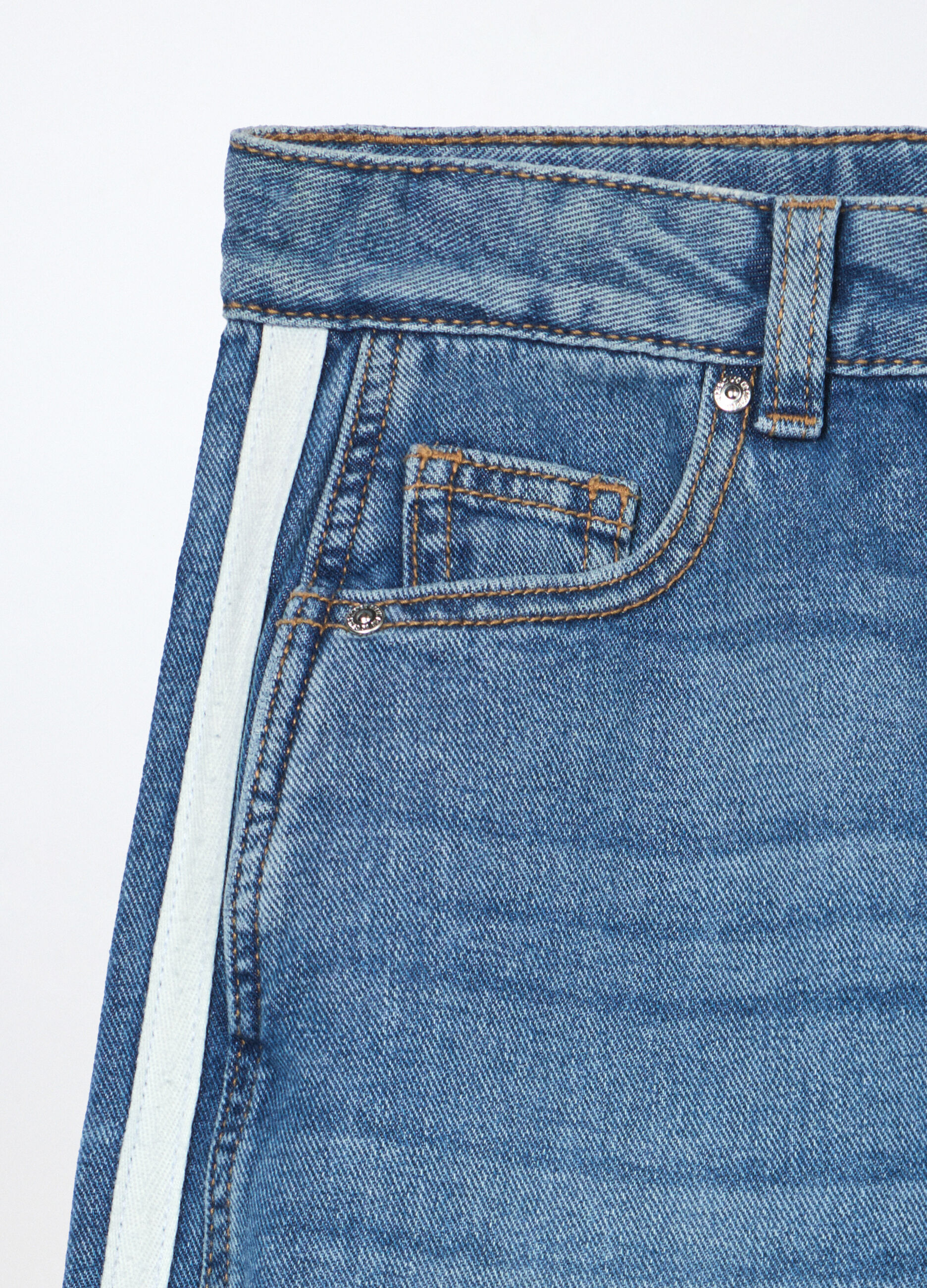 Pantaloni wide leg in denim di puro cotone ragazza_2