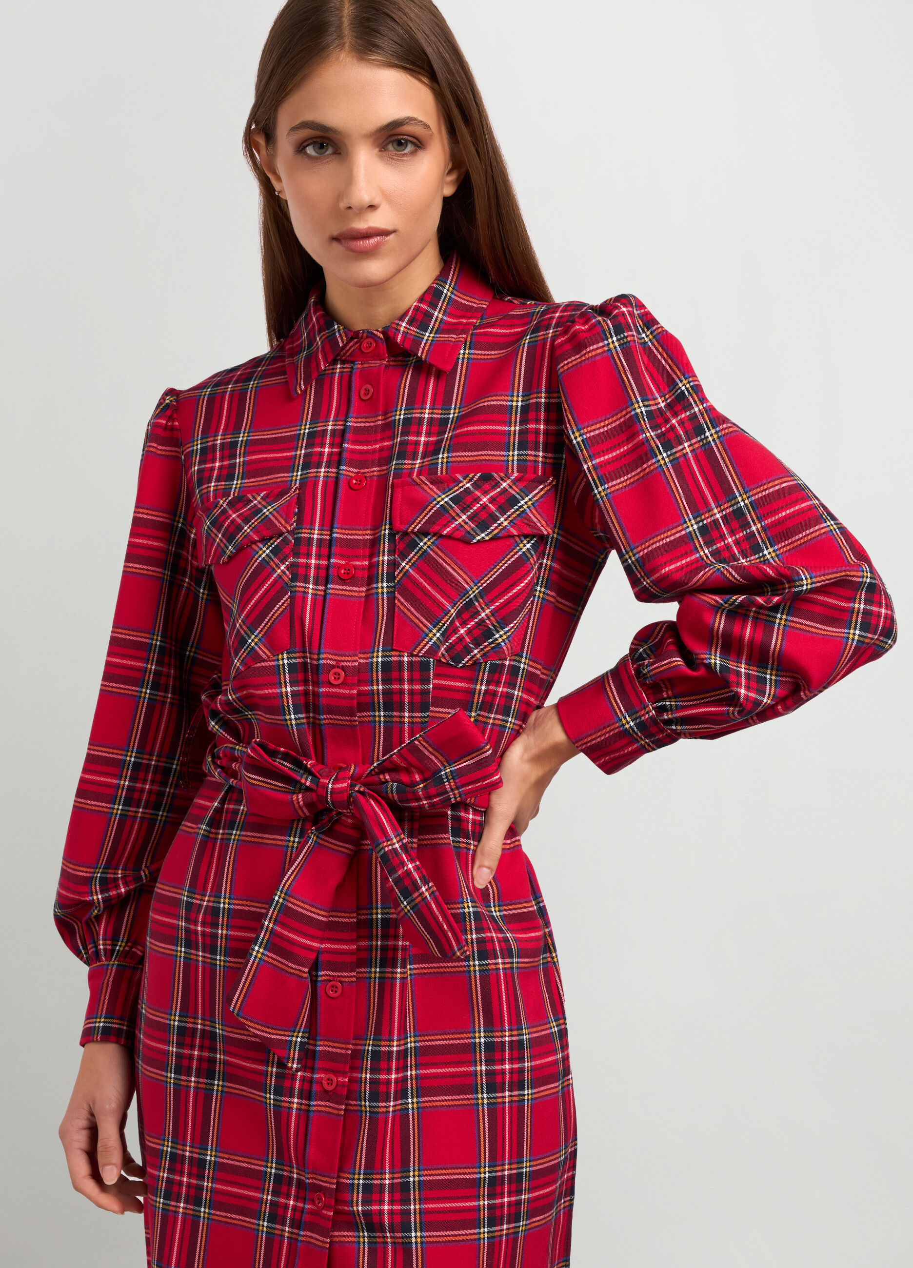 Abito chemisier corto in fantasia tartan donna_2