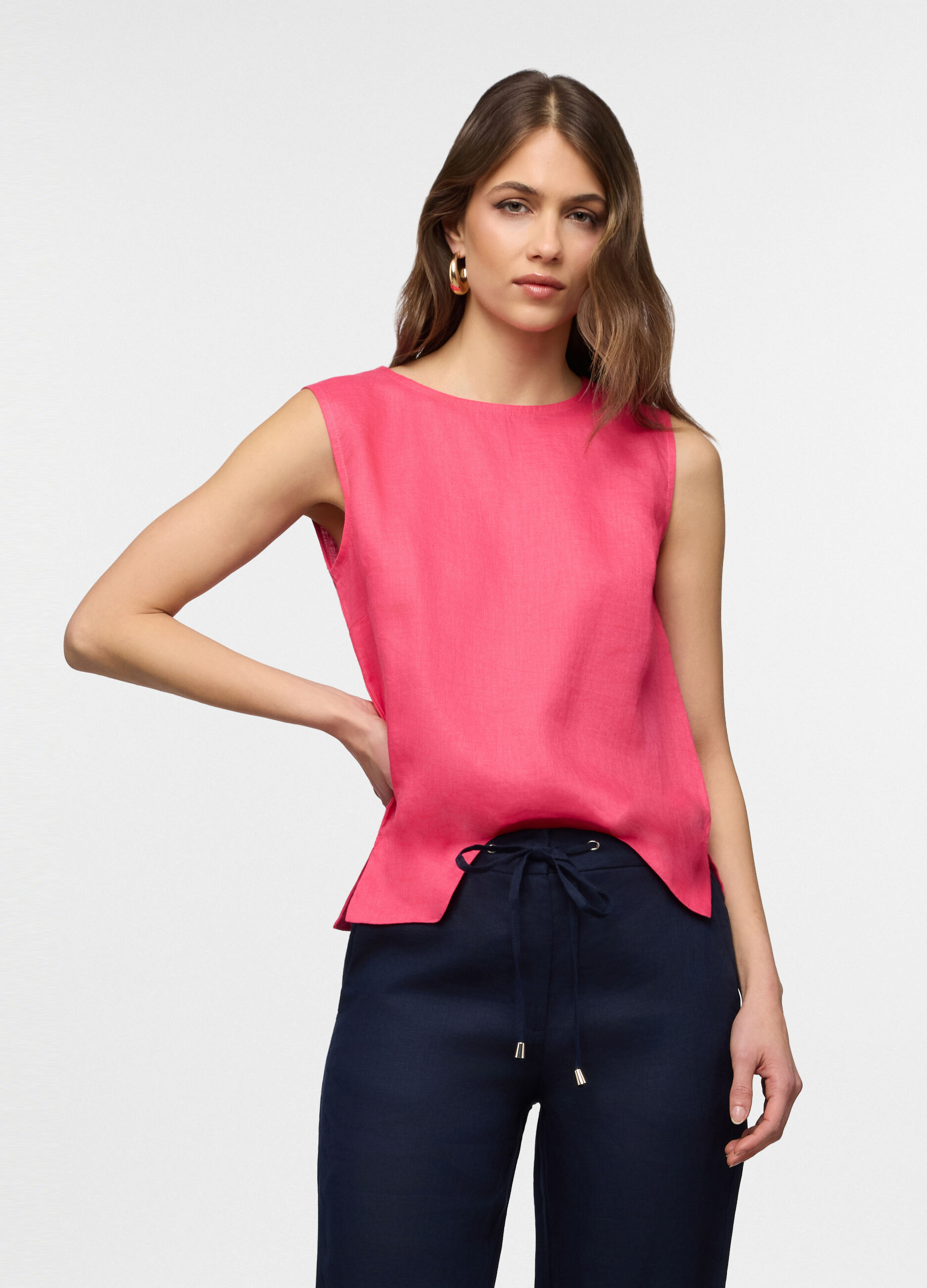Blusa girocollo Fit Regular in puro lino donna_0