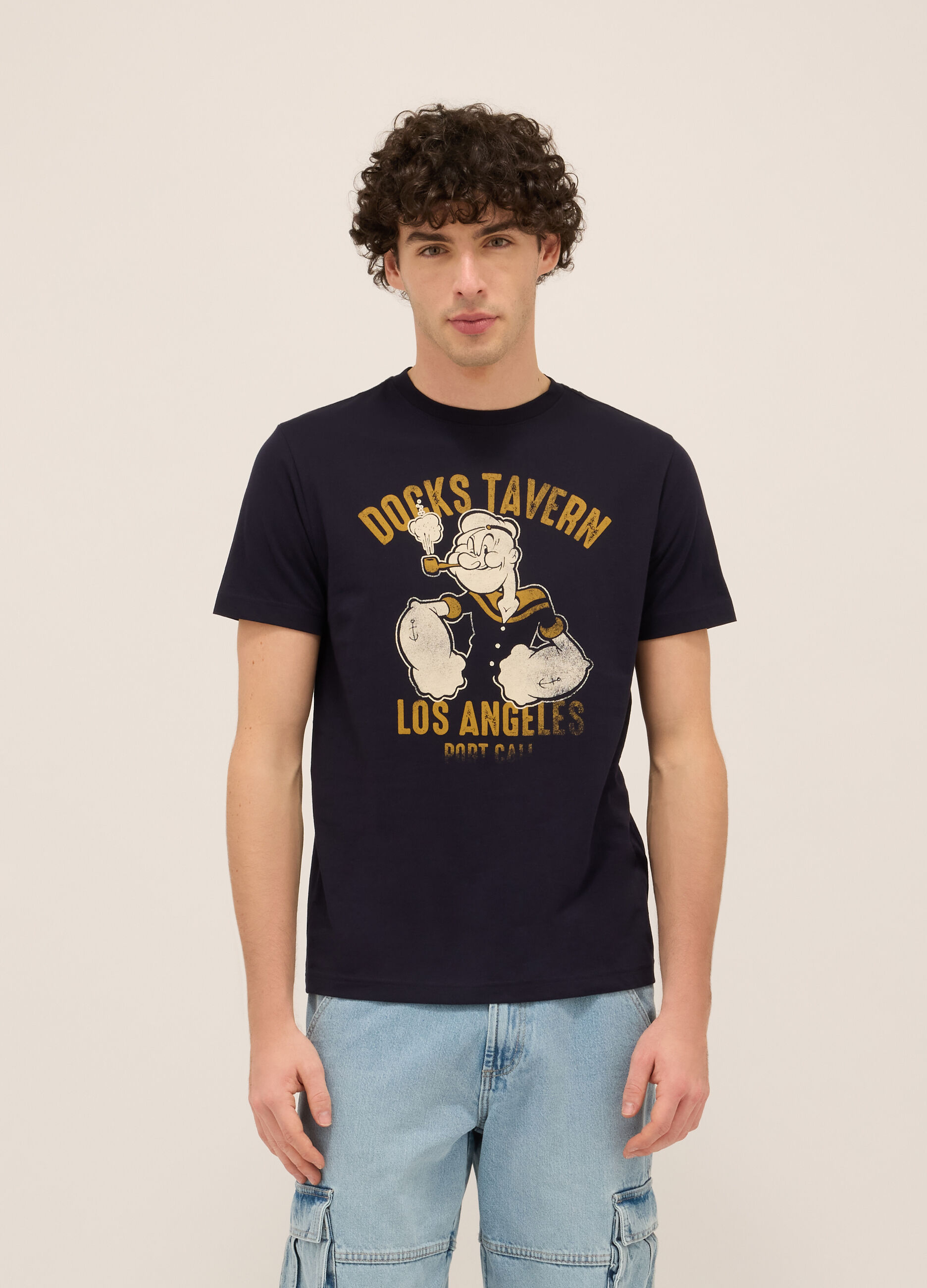 T-shirt girocollo in cotone con stampa uomo_0