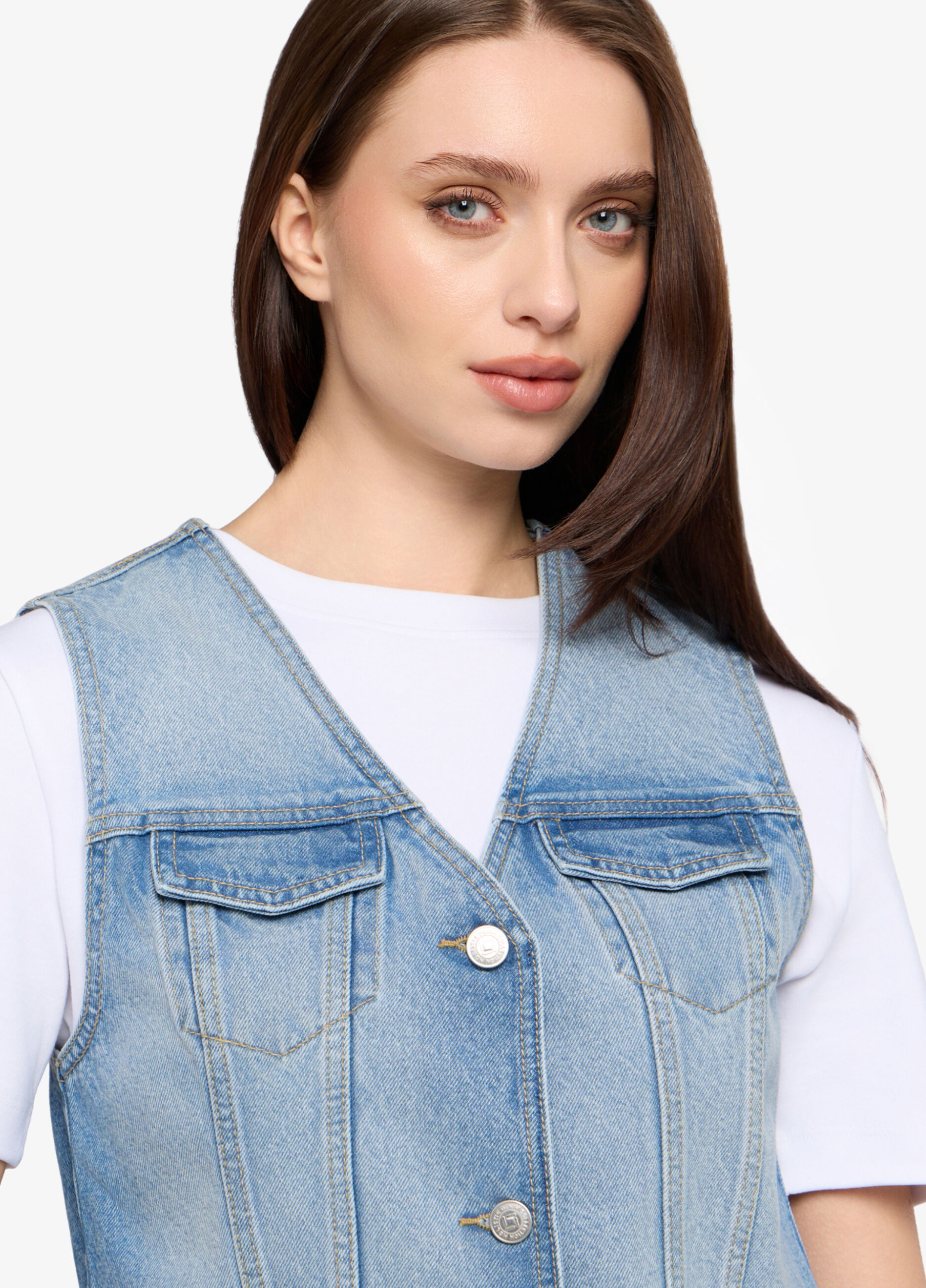 Gilet fit cropped in denim donna_2