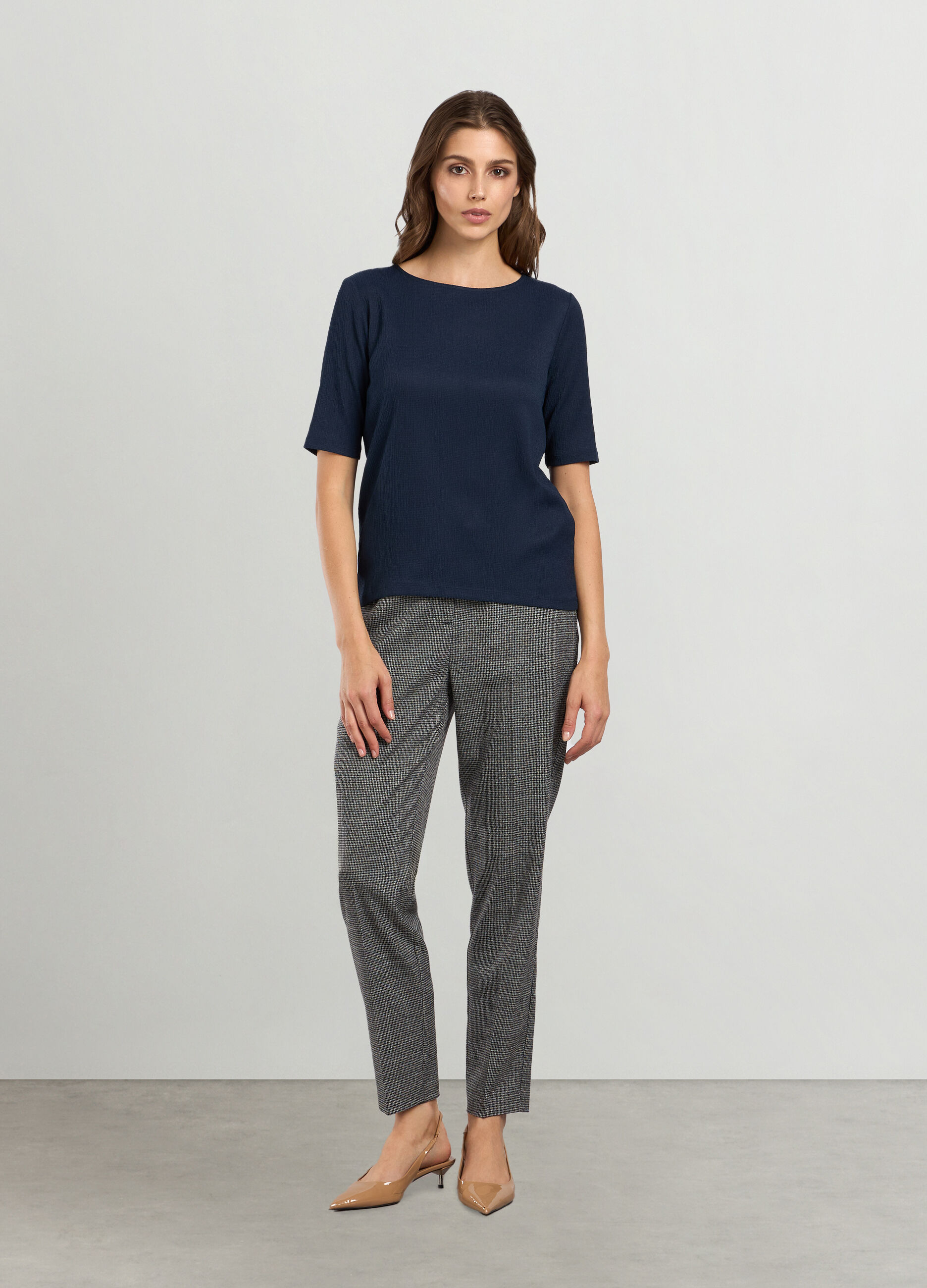 Pantaloni micro quadri in misto viscosa donna