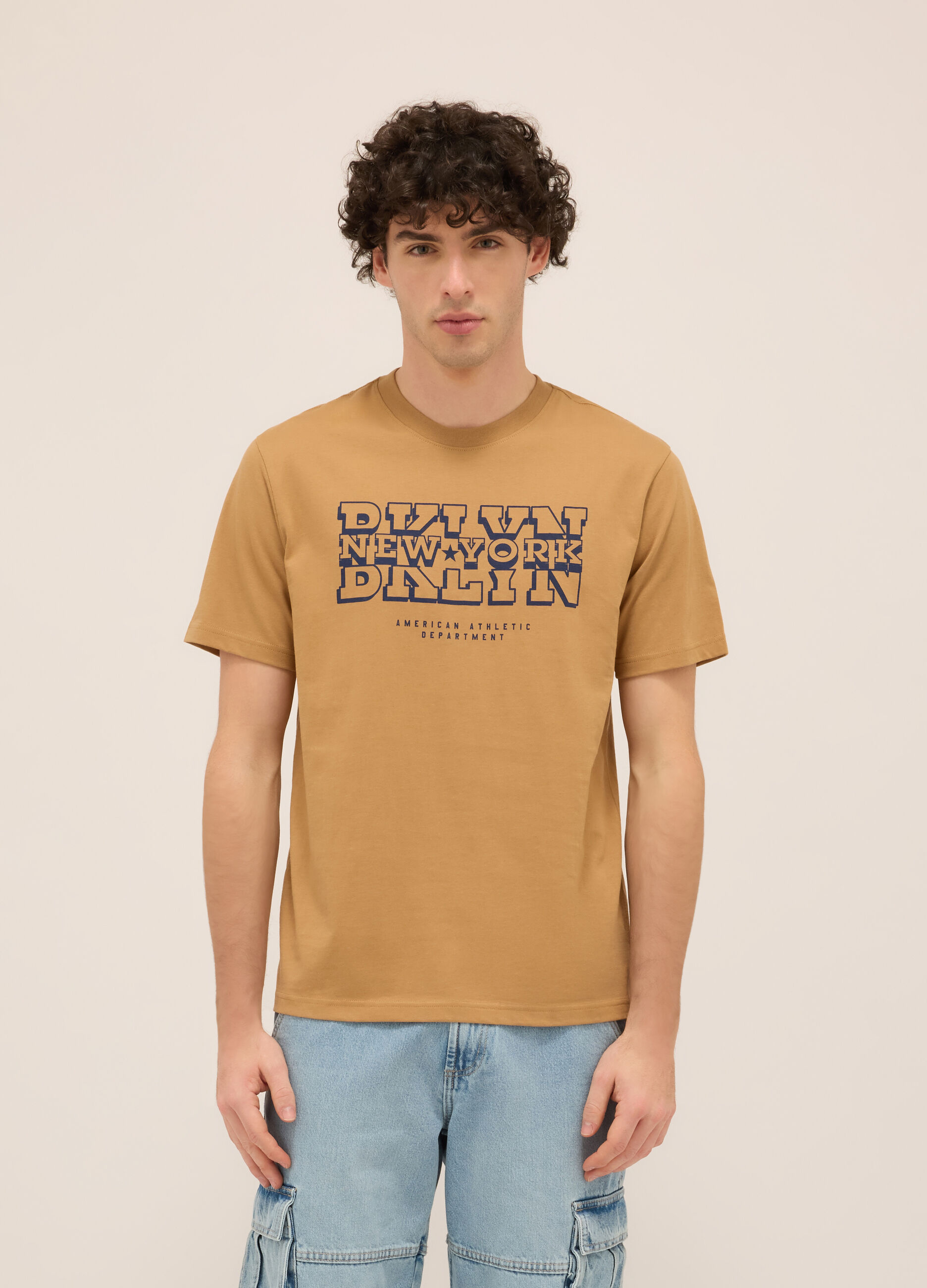 T-shirt girocollo in puro cotone con stampa uomo_0