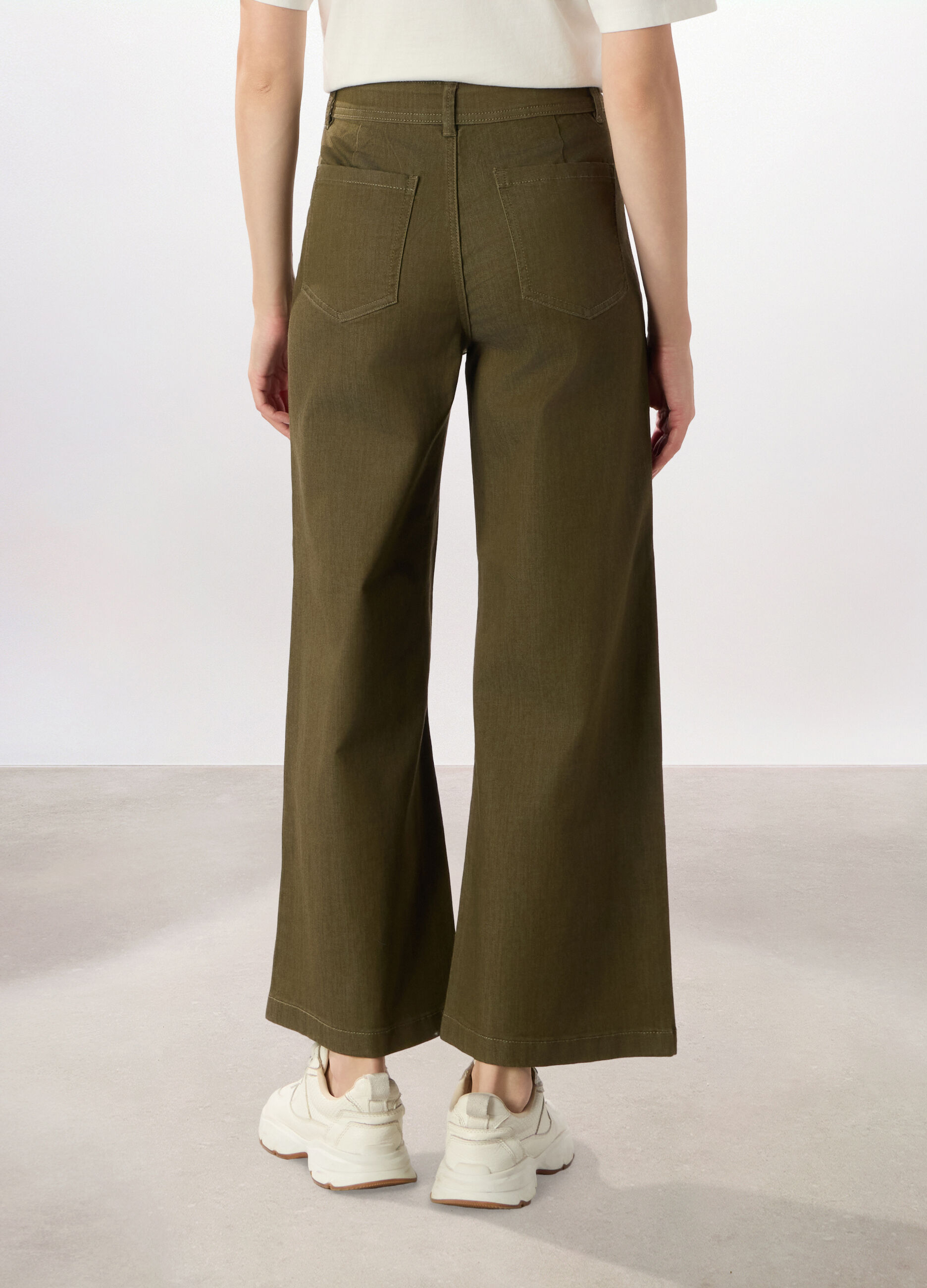 Pantaloni wide leg in denim misto cotone donna_1