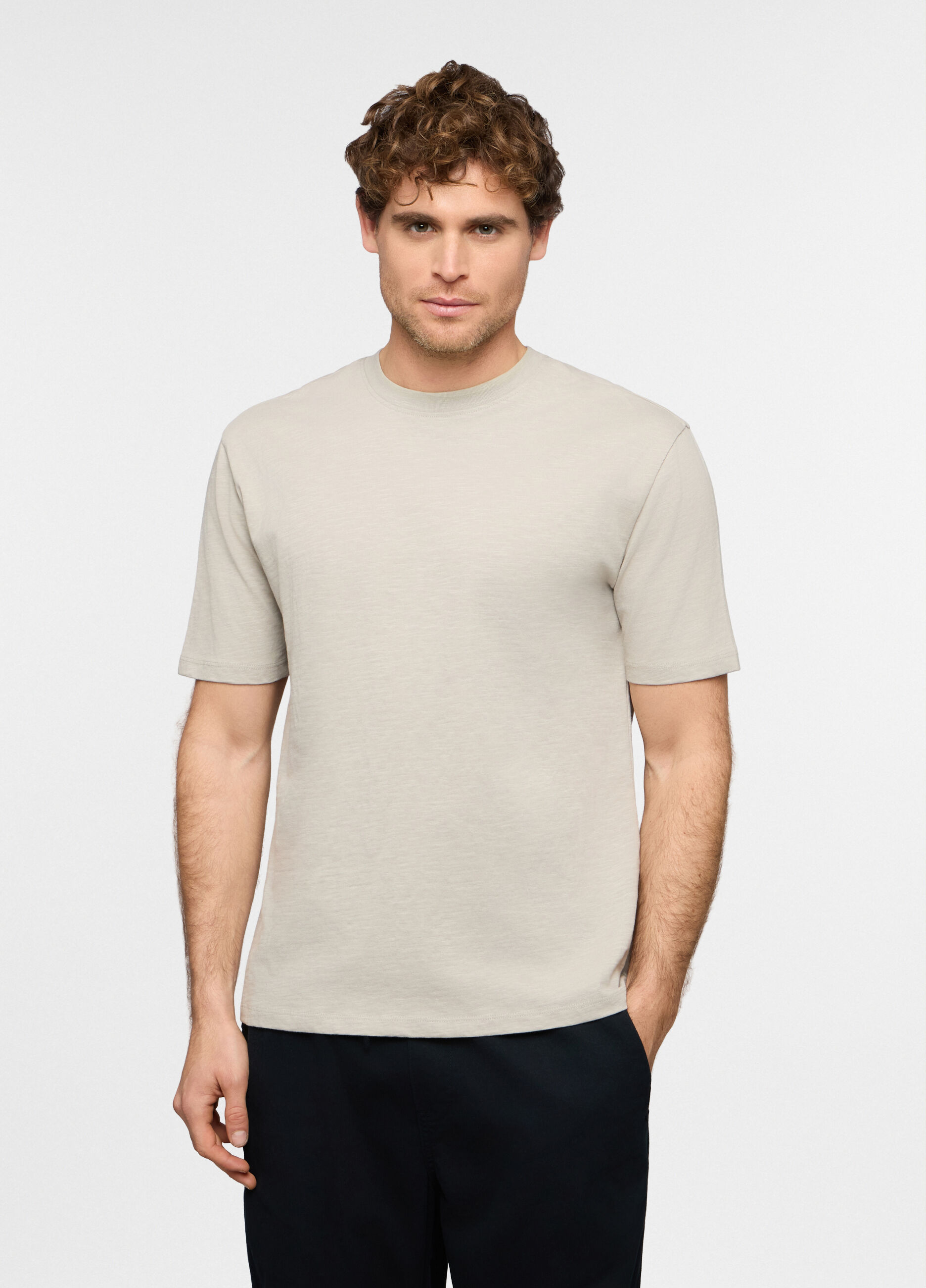 T-shirt girocollo in cotone fiammato uomo_0