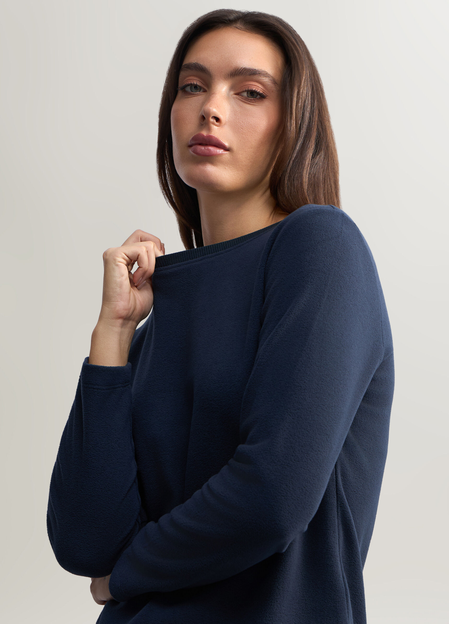Felpa girocollo in pile donna_2
