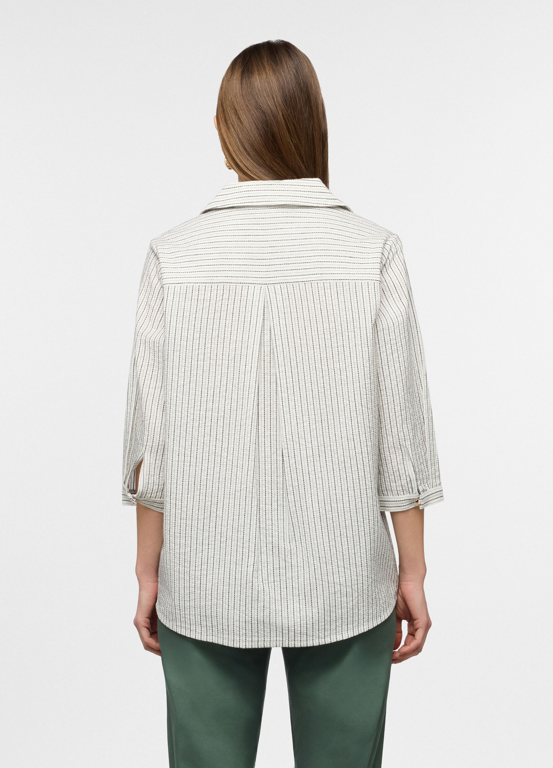 Camicia fit regular con colletto classico in puro cotone rigato donna_1