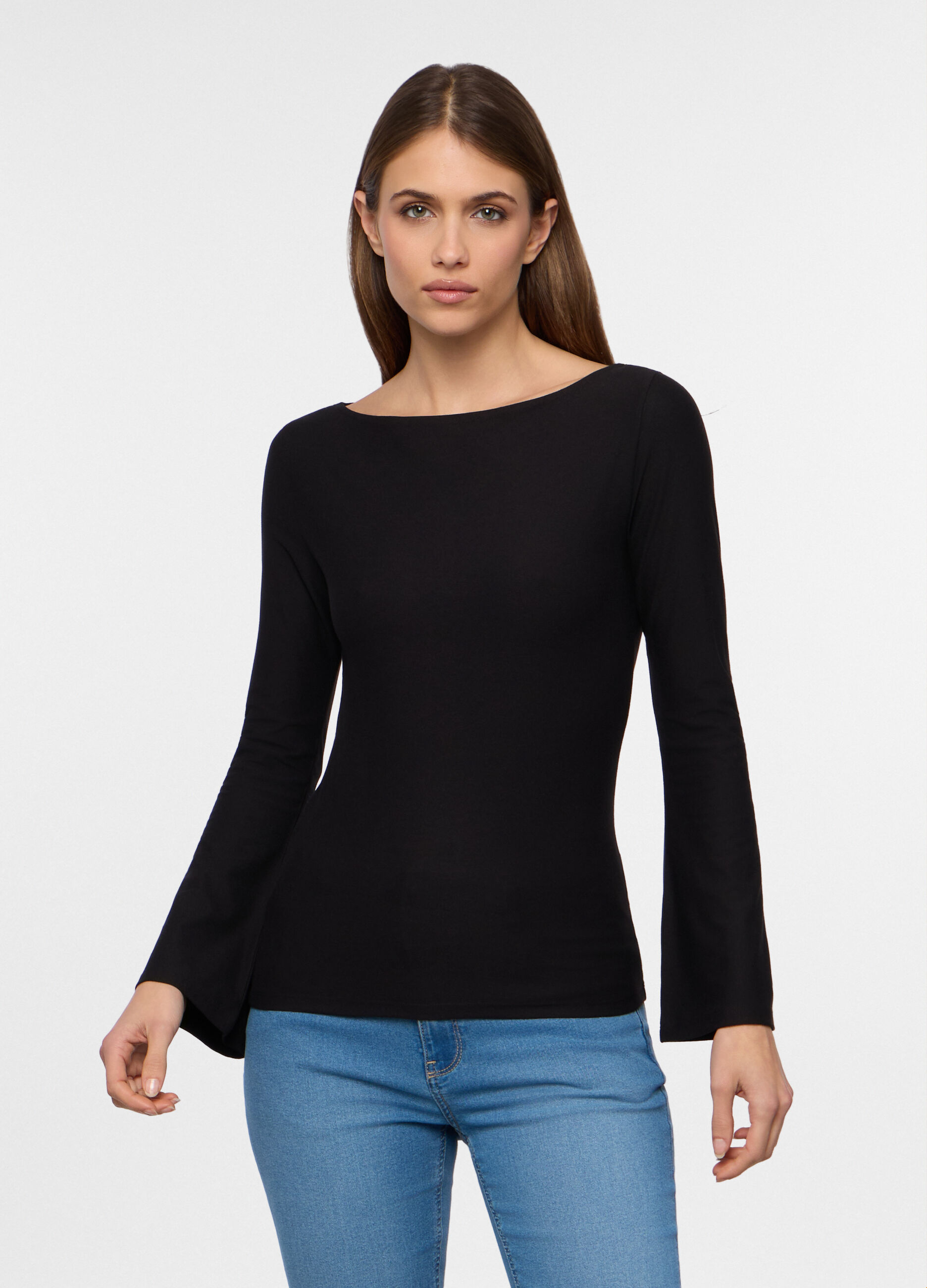 T-shirt con scollo a barchetta stretch donna_0