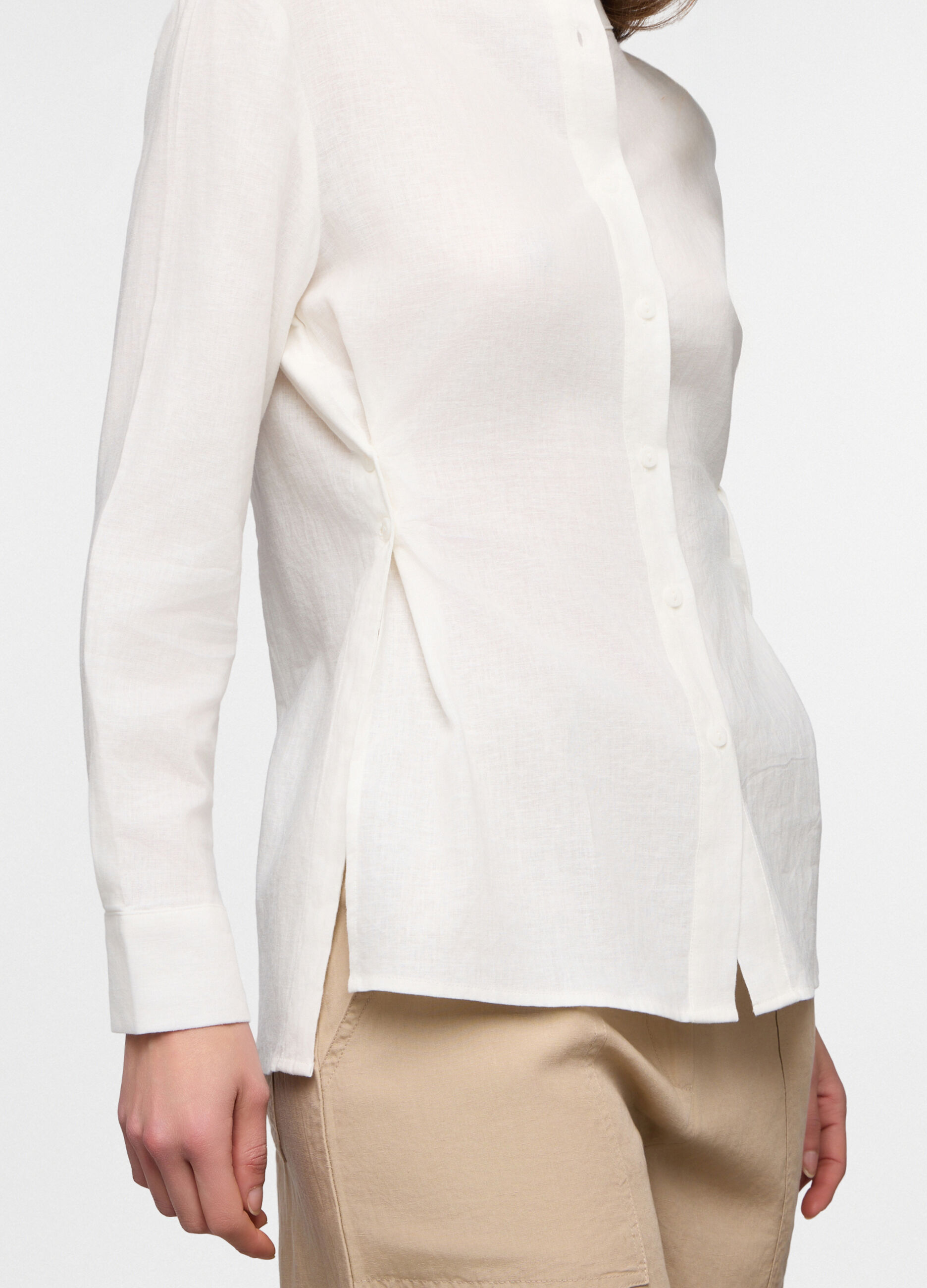 Camicia fit regular girocollo misto lino donna_2