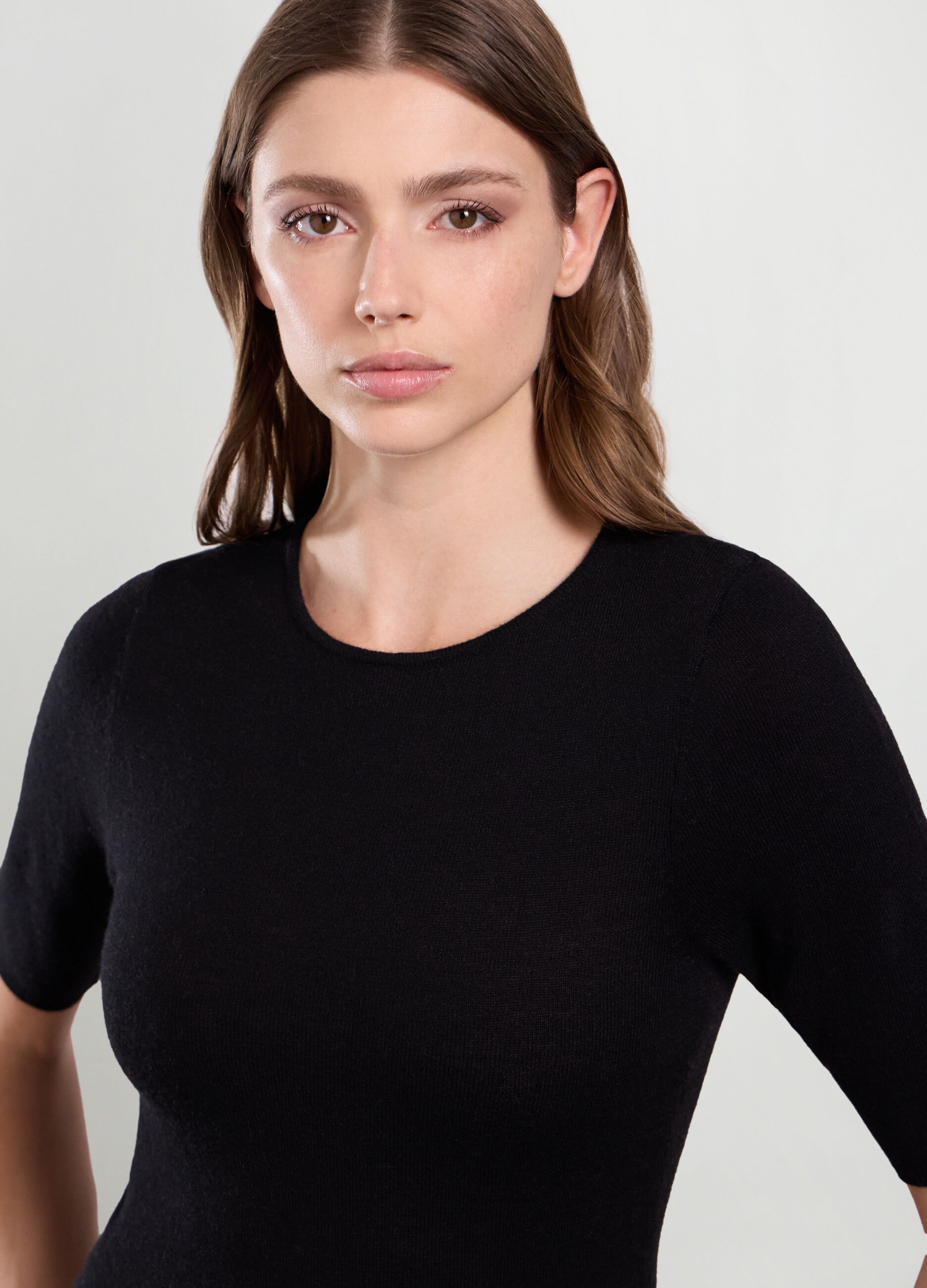 T-shirt in costina misto lana donna_1