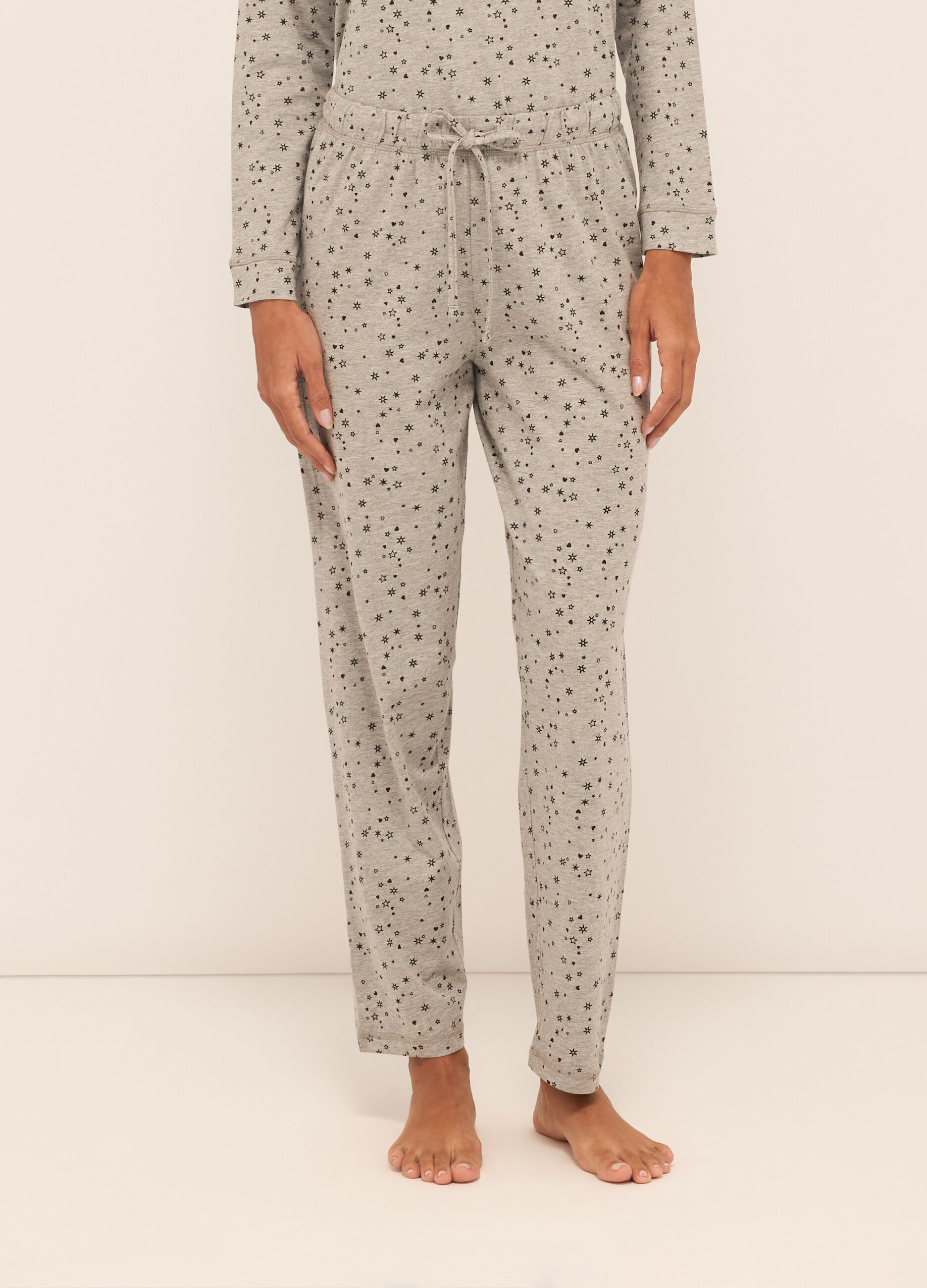 Pantaloni pigiama lunghi in jersey di puro cotone donna_1