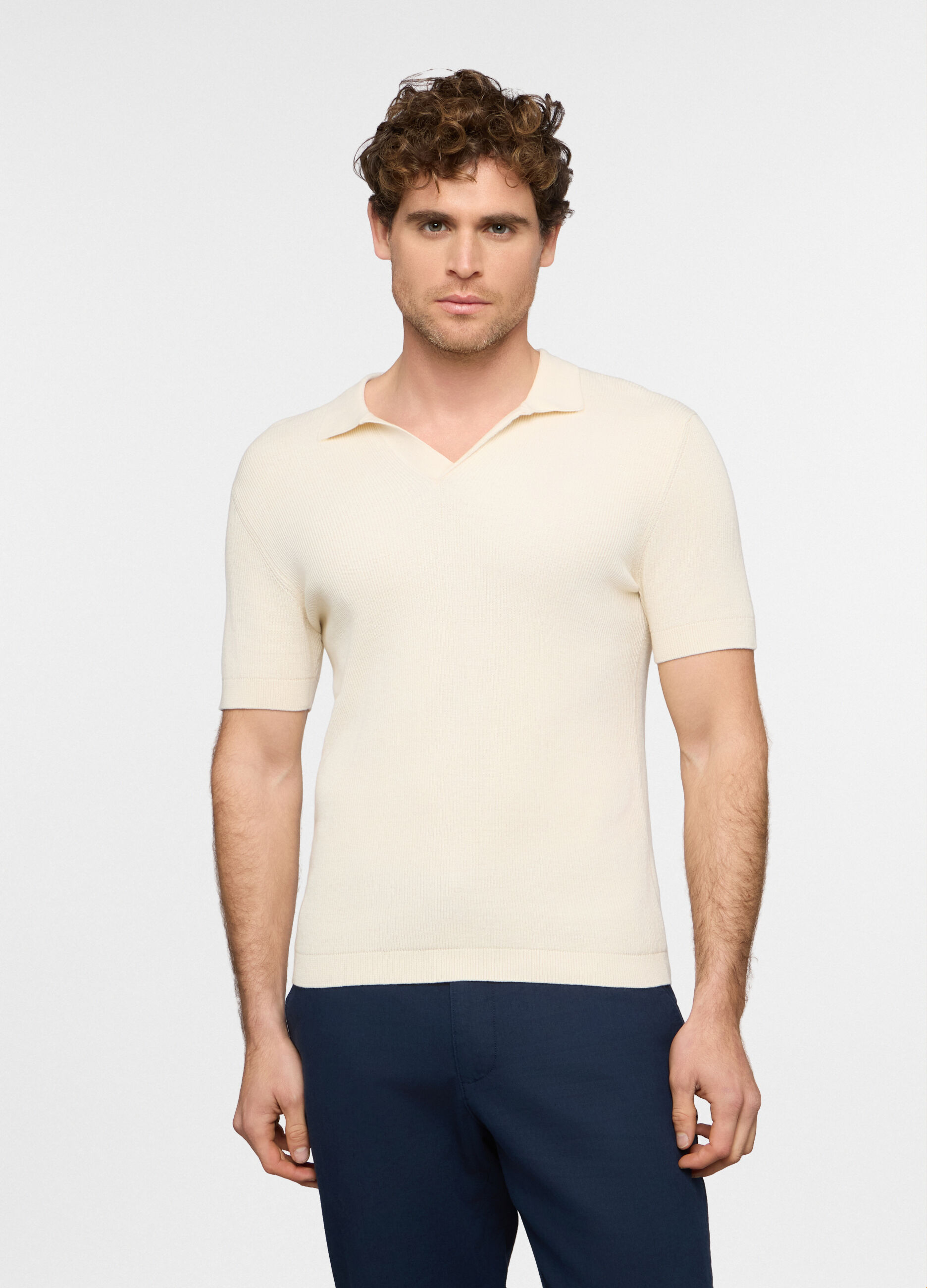 Polo a maniche corte in maglia a costine di cotone uomo_0