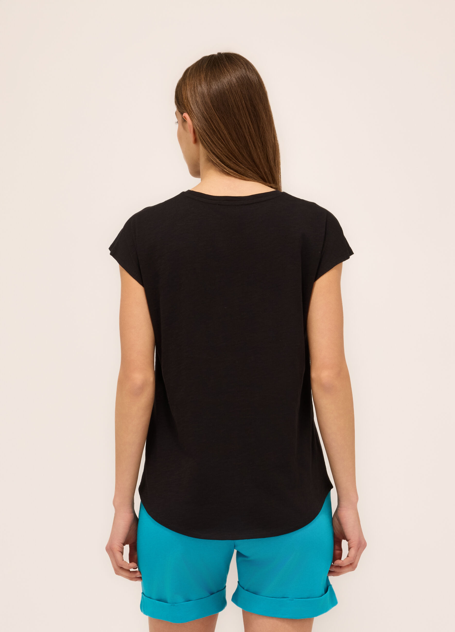 T-shirt in jersey slub di puro cotone donna_1