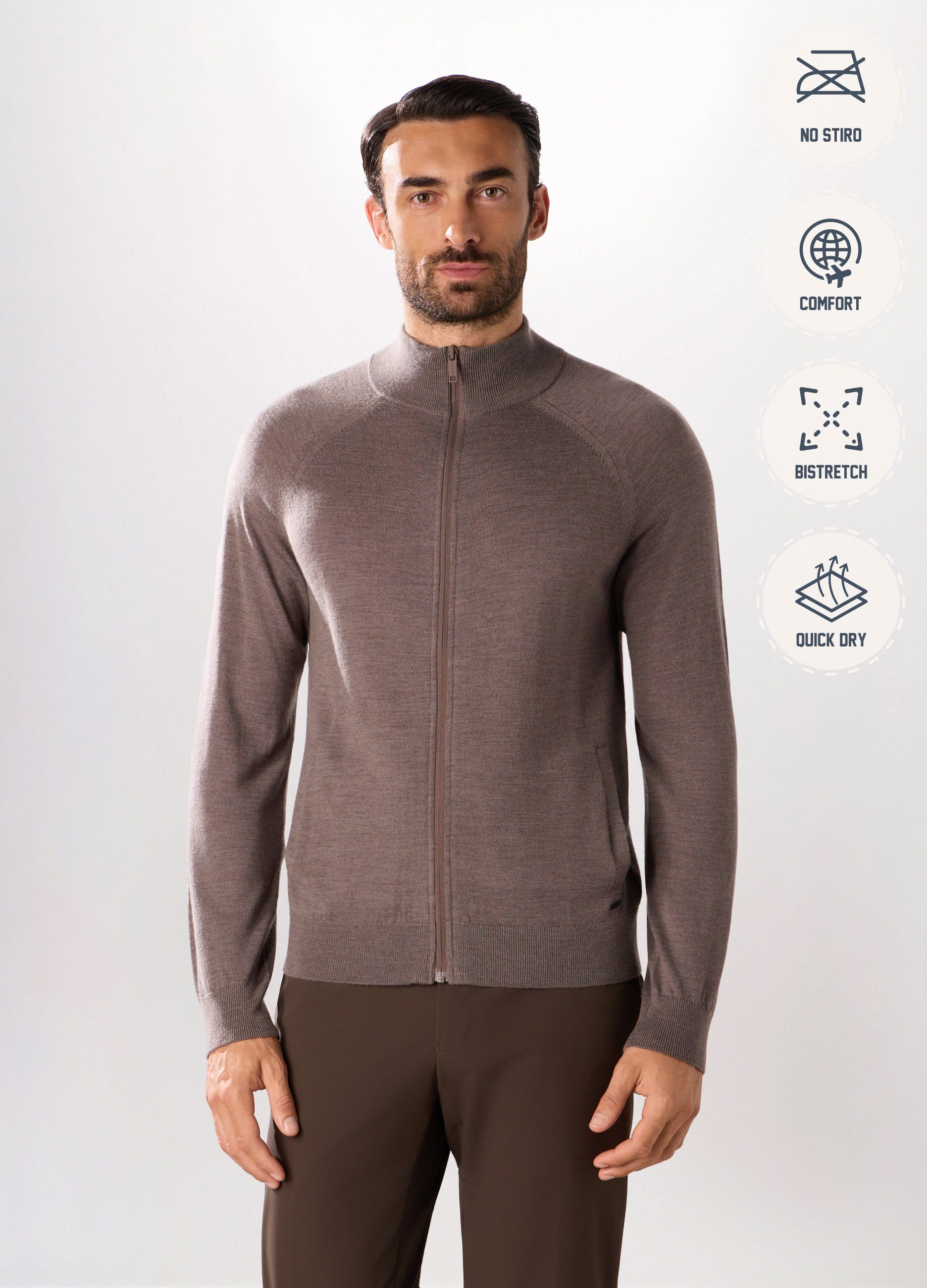 Cardigan con zip in lana merino uomo