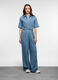 Tuta in denim con maniche corte e cintura donna_0