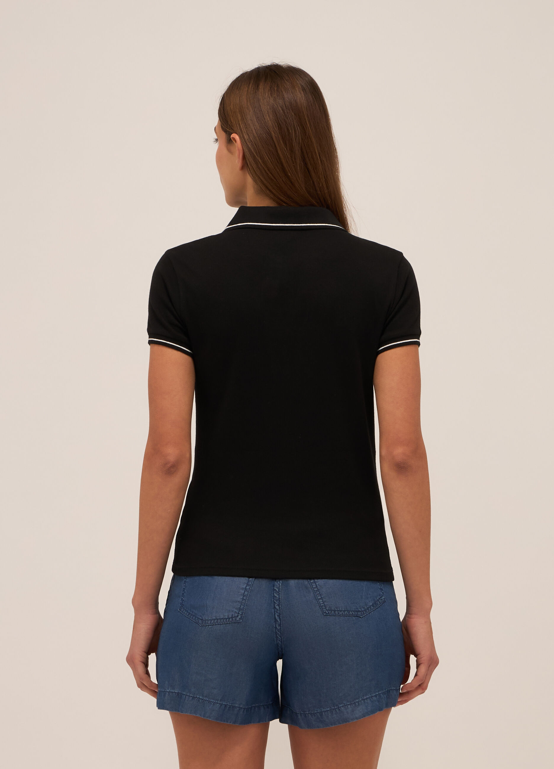 Polo in costina di cotone stretch donna_1