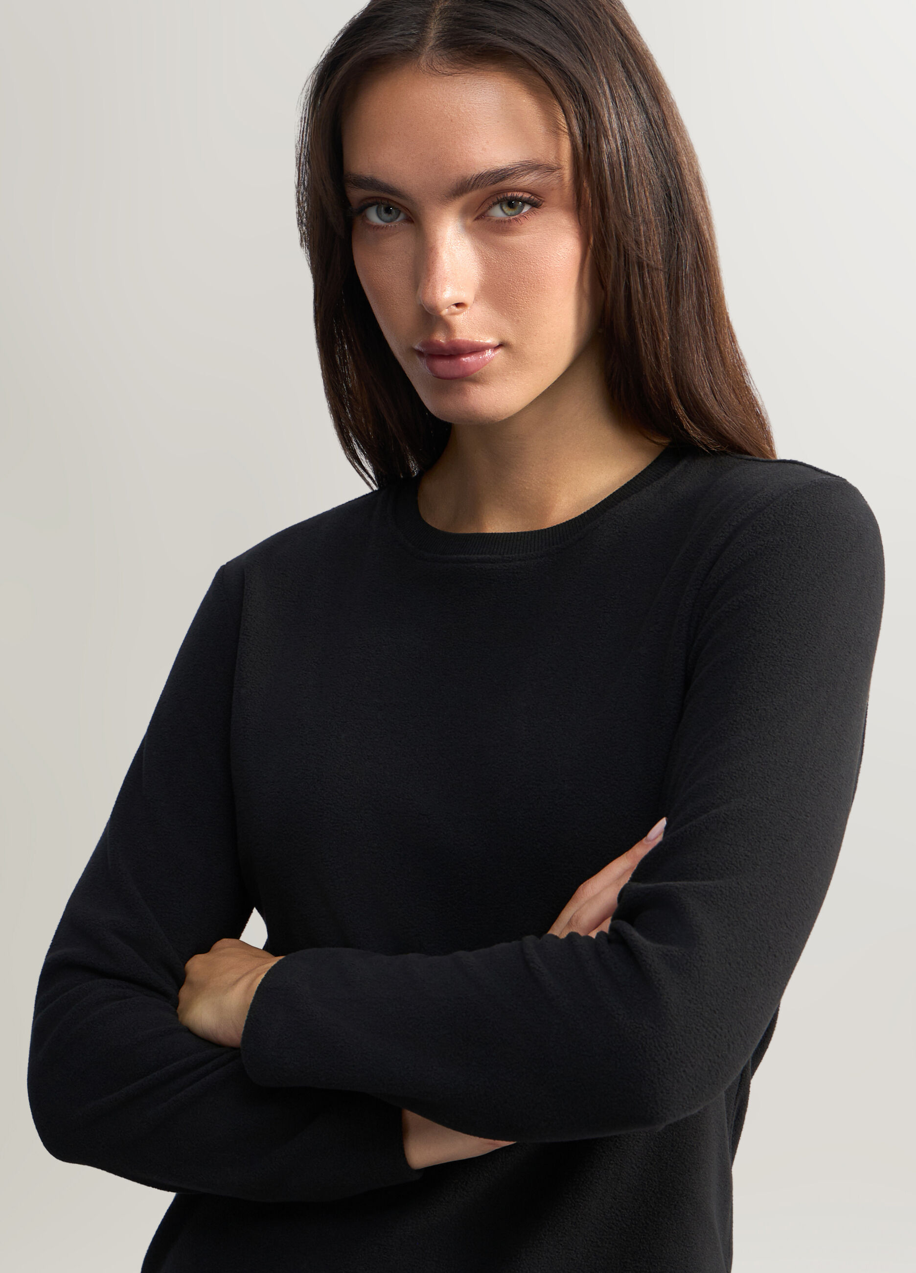 Felpa girocollo in pile donna_2