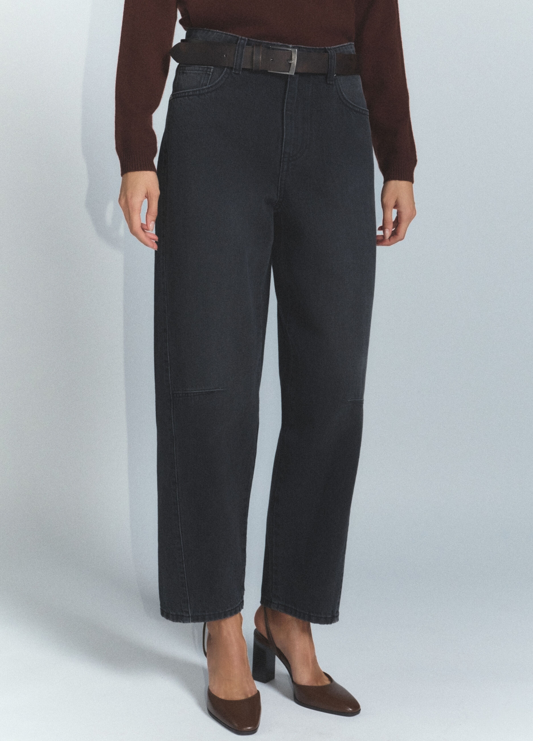 Pantaloni Barrel Fit in denim di puro cotone donna_1