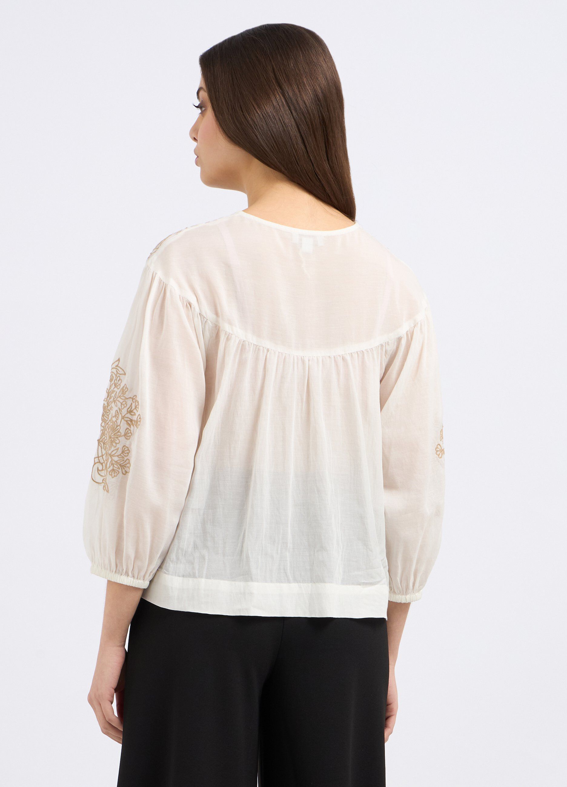 Blusa in misto cotone con ricami donna_1