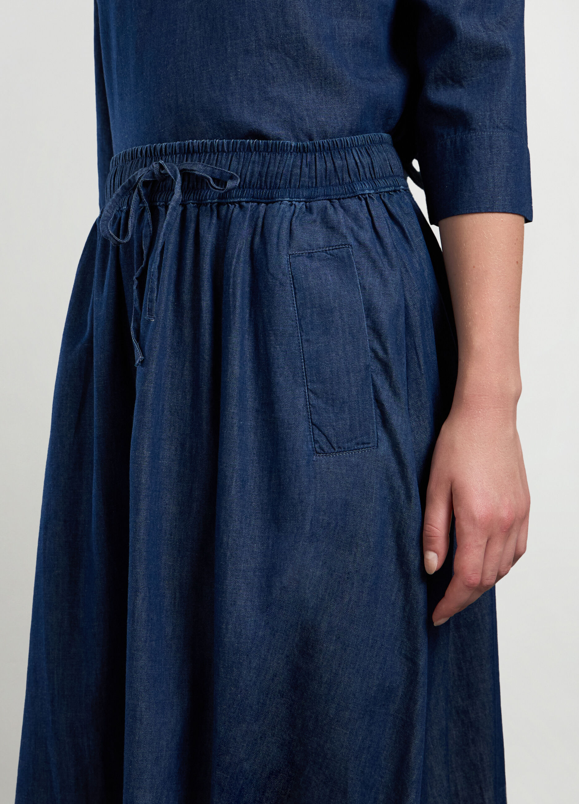 Gonna lunga in denim di puro cotone donna_2