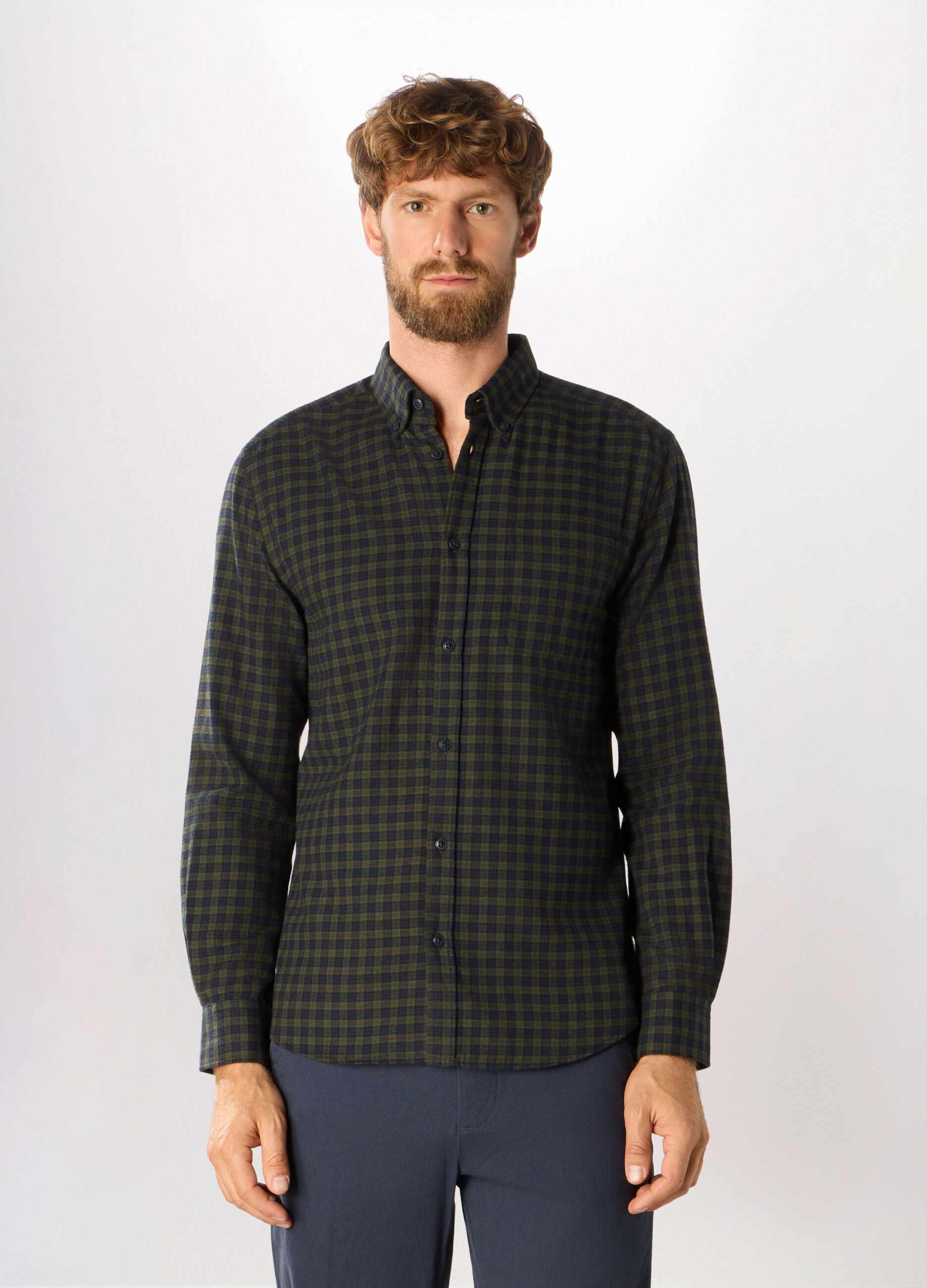 Camicia slim fit in flanella a quadri uomo_0