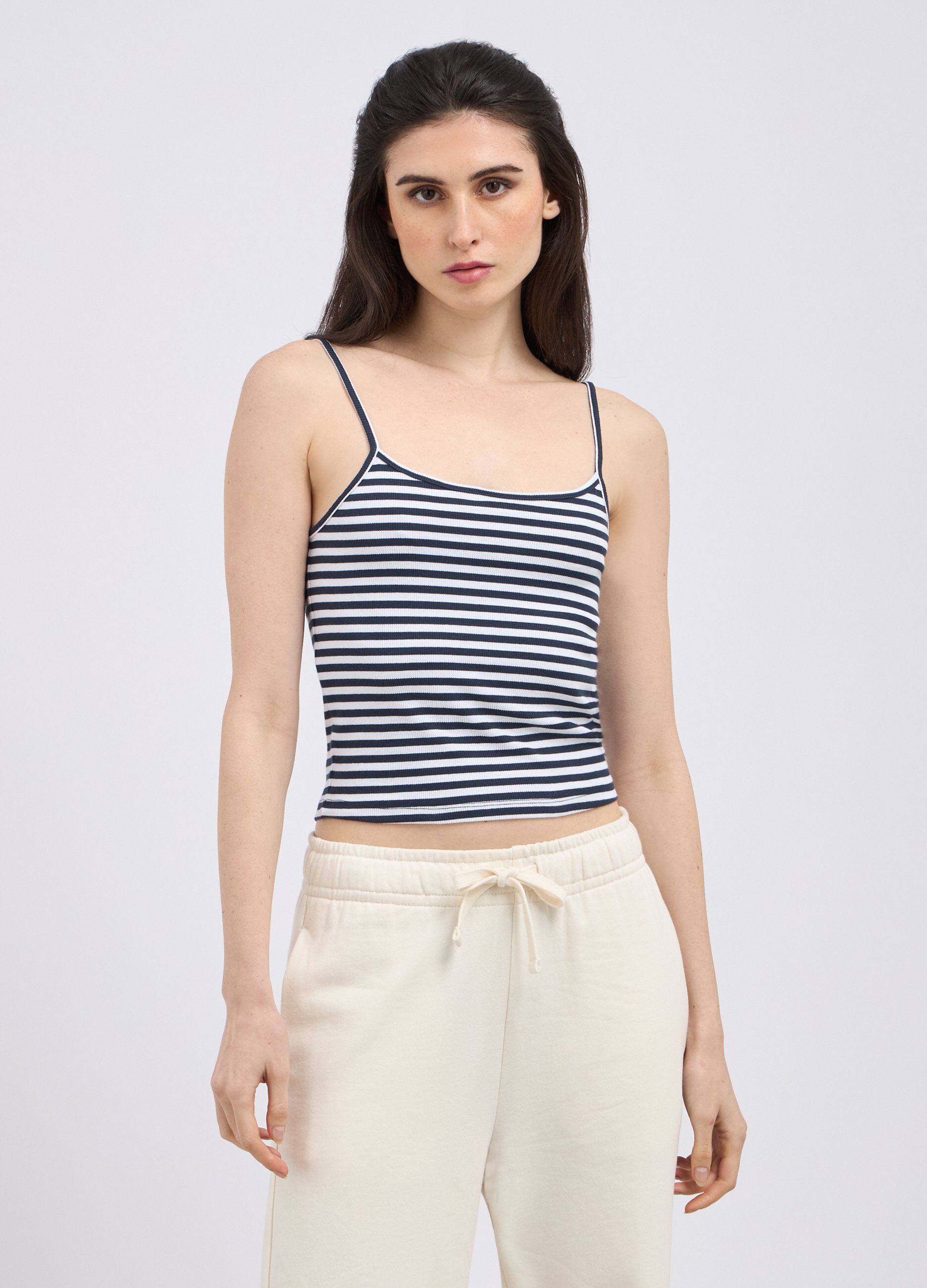Top rigato in costina di cotone stretch donna_0