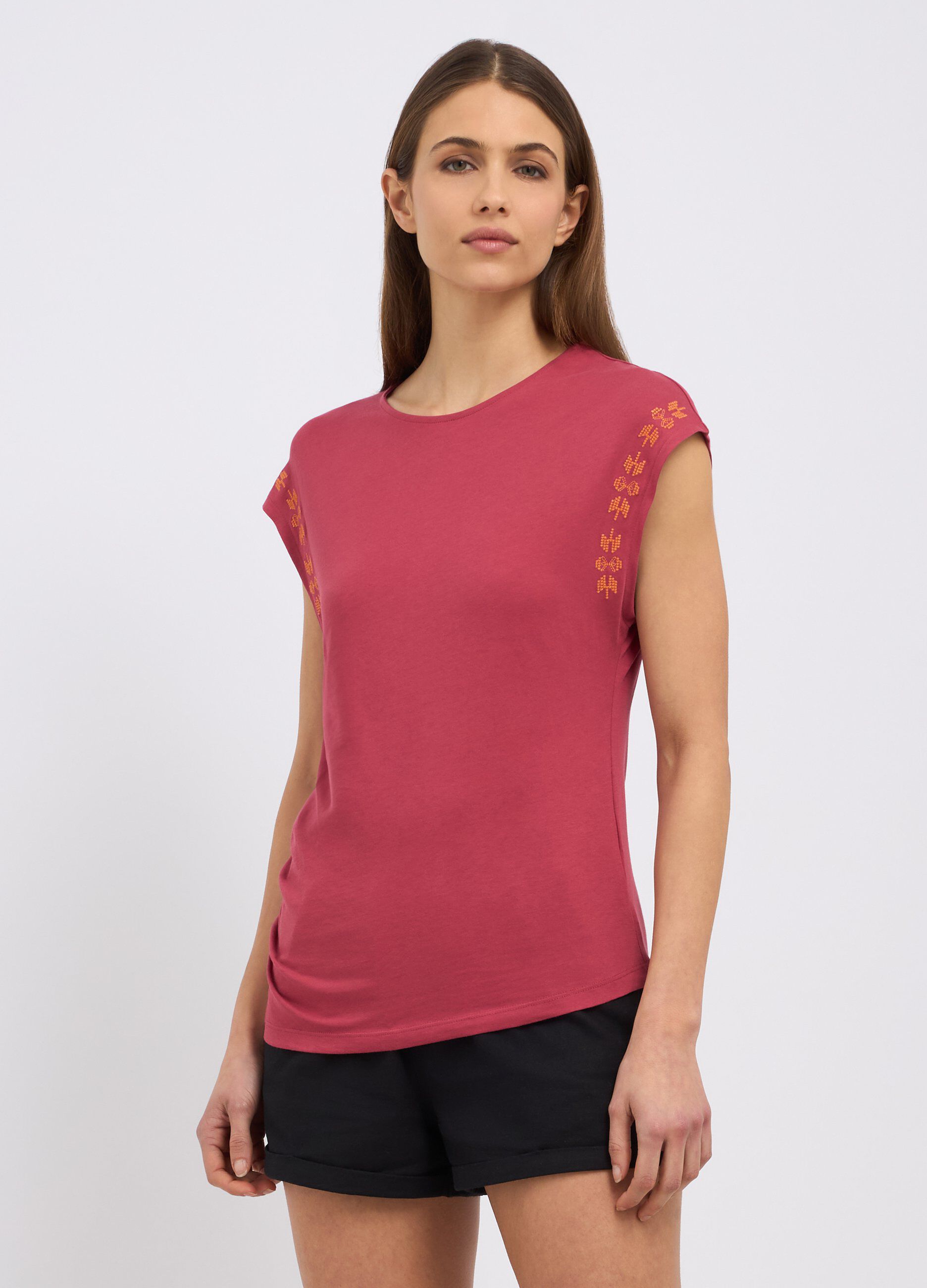 T-shirt smanicata in puro cotone donna_0