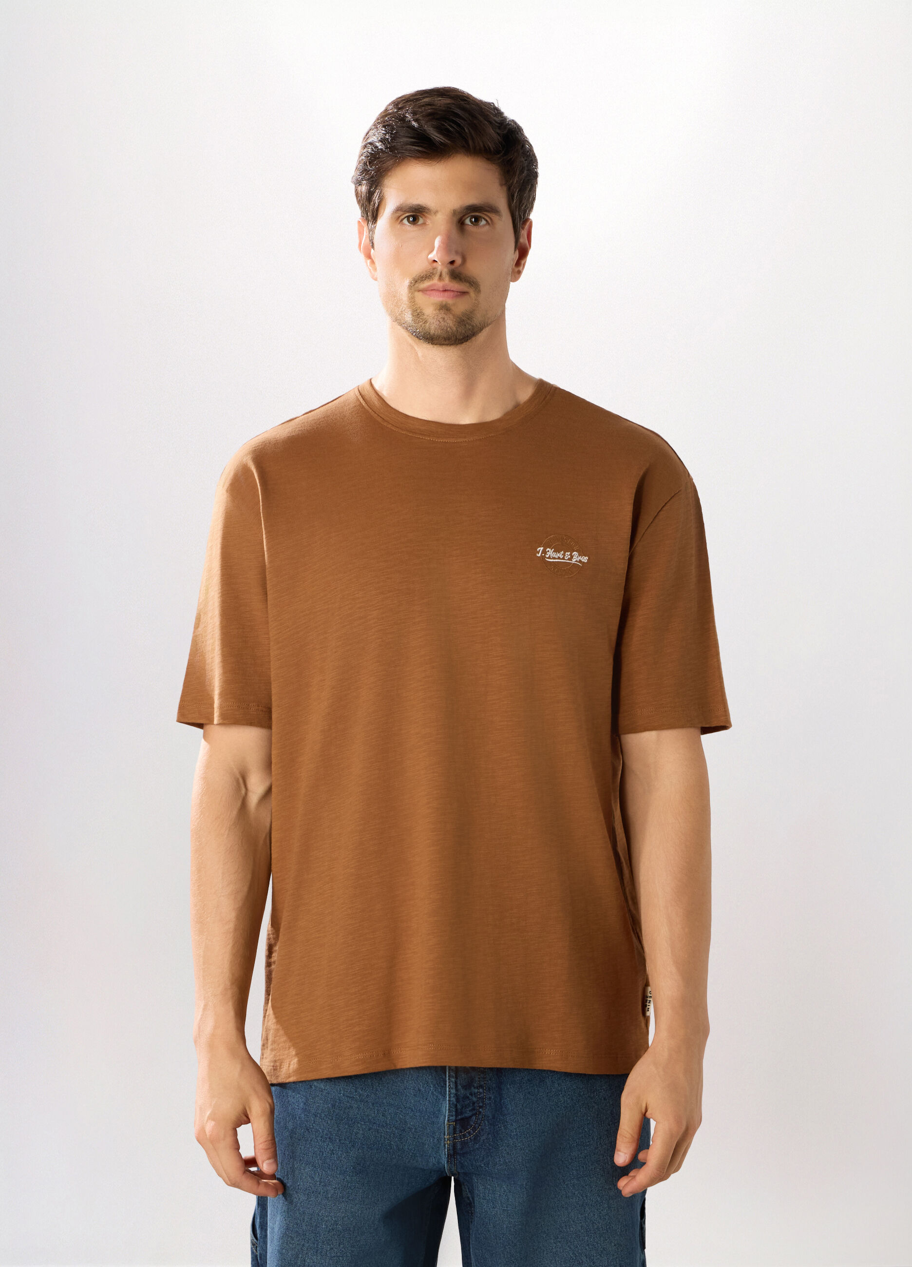 T-shirt girocollo in puro cotone fiammato uomo