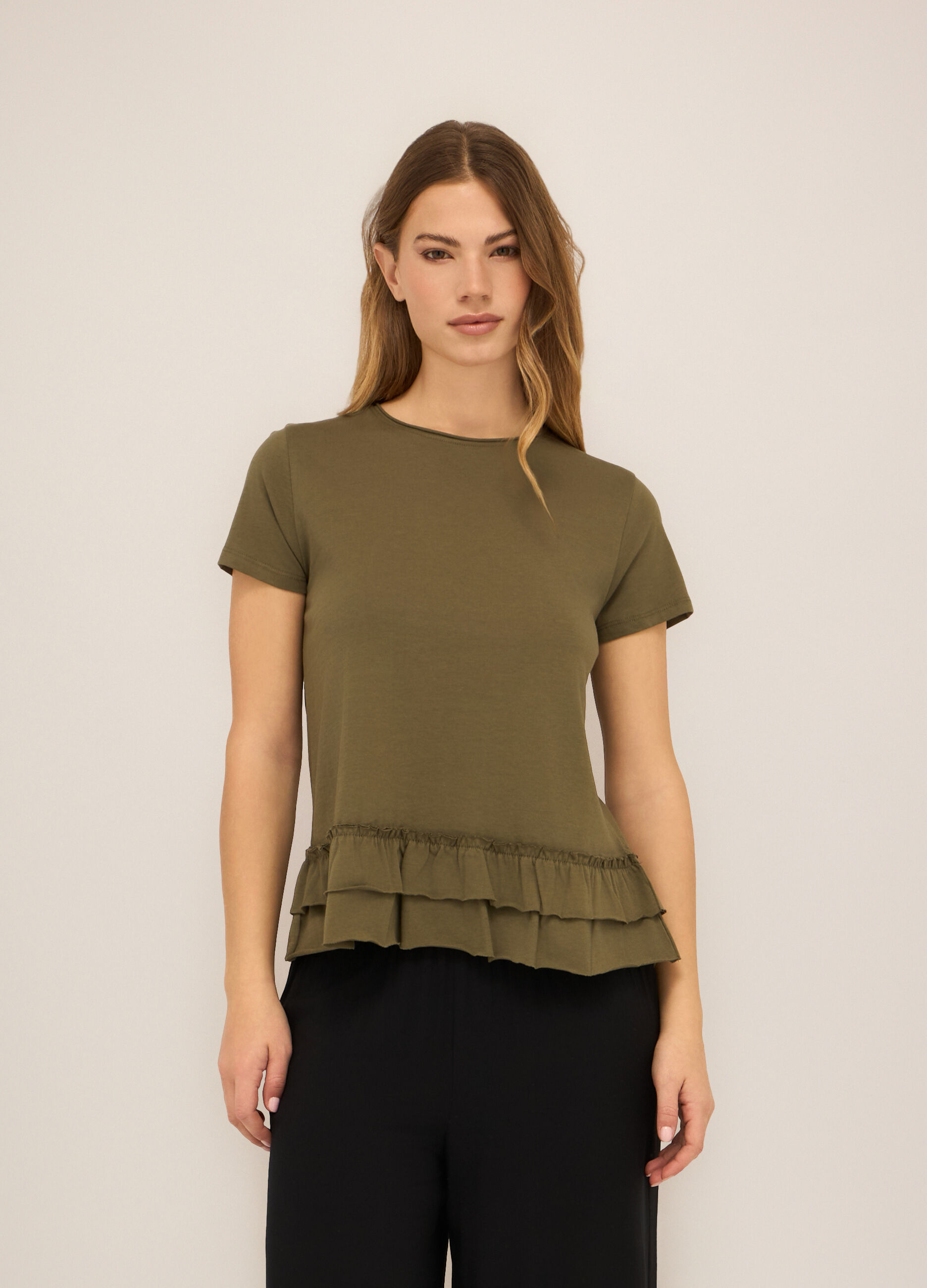 T-shirt in jersey di puro cotone con rouches donna_0
