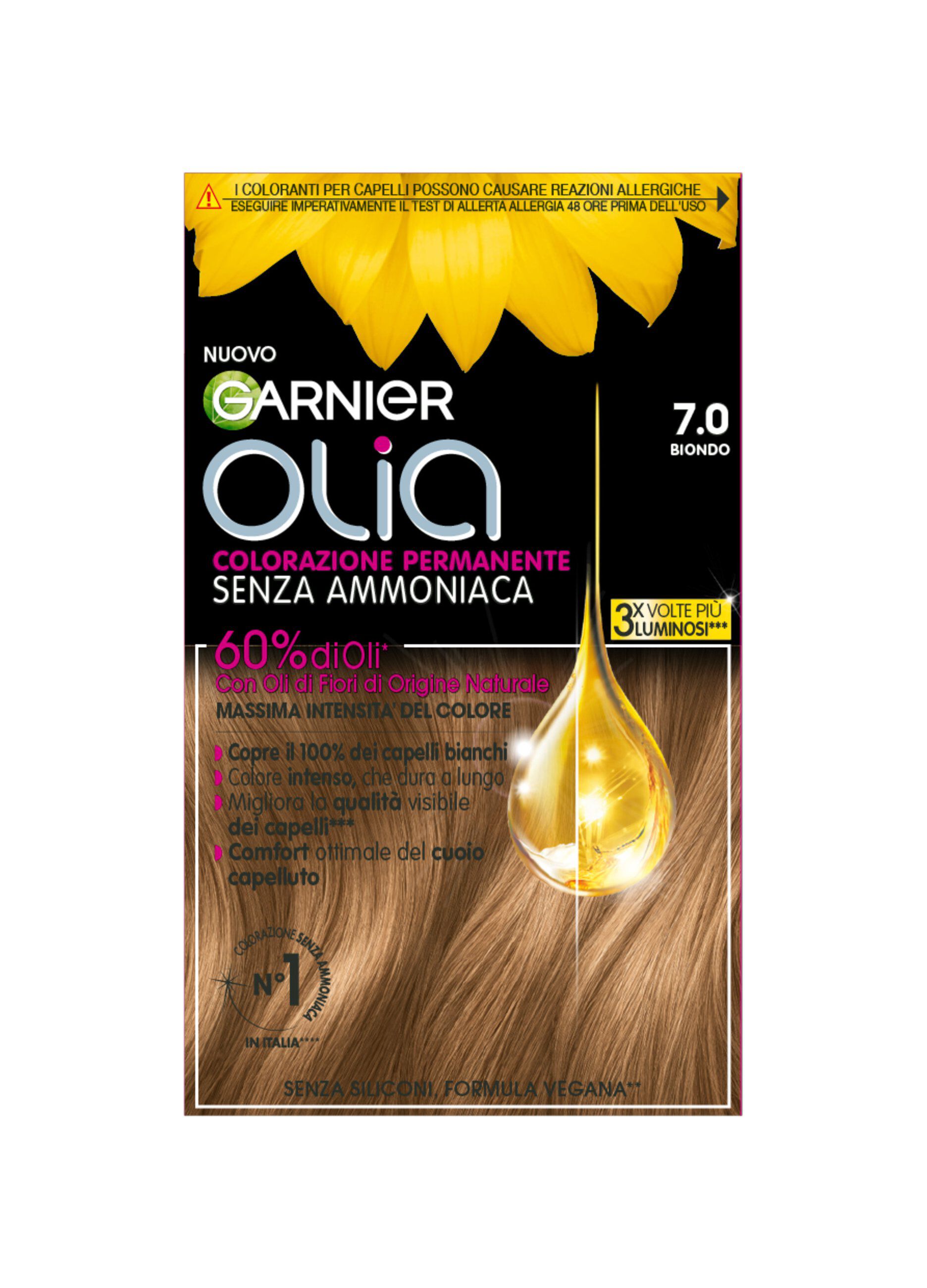 Garnier Tinta Capelli Olia, Colorazione permanente senza ammoniaca, copre il 100% dei capelli bianchi, Con oli di fiori di origine naturale, Biondo (8.0)._0