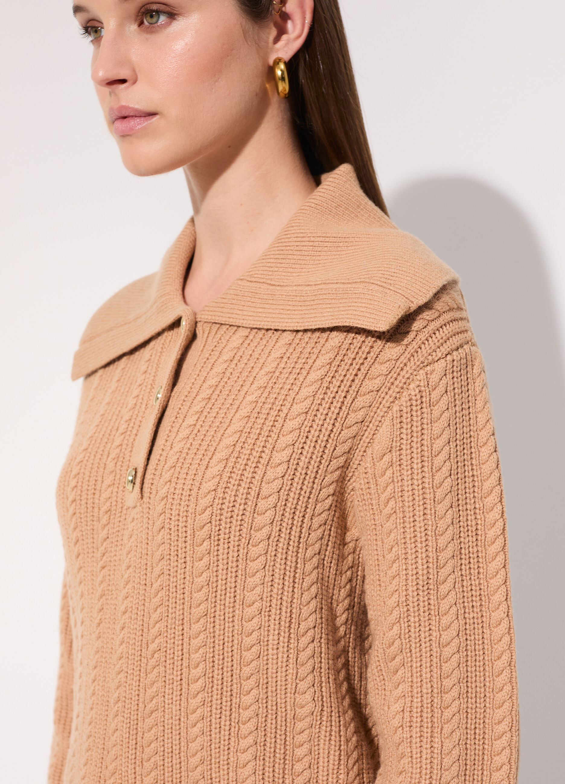 Pullover in misto lana con colletto donna_3