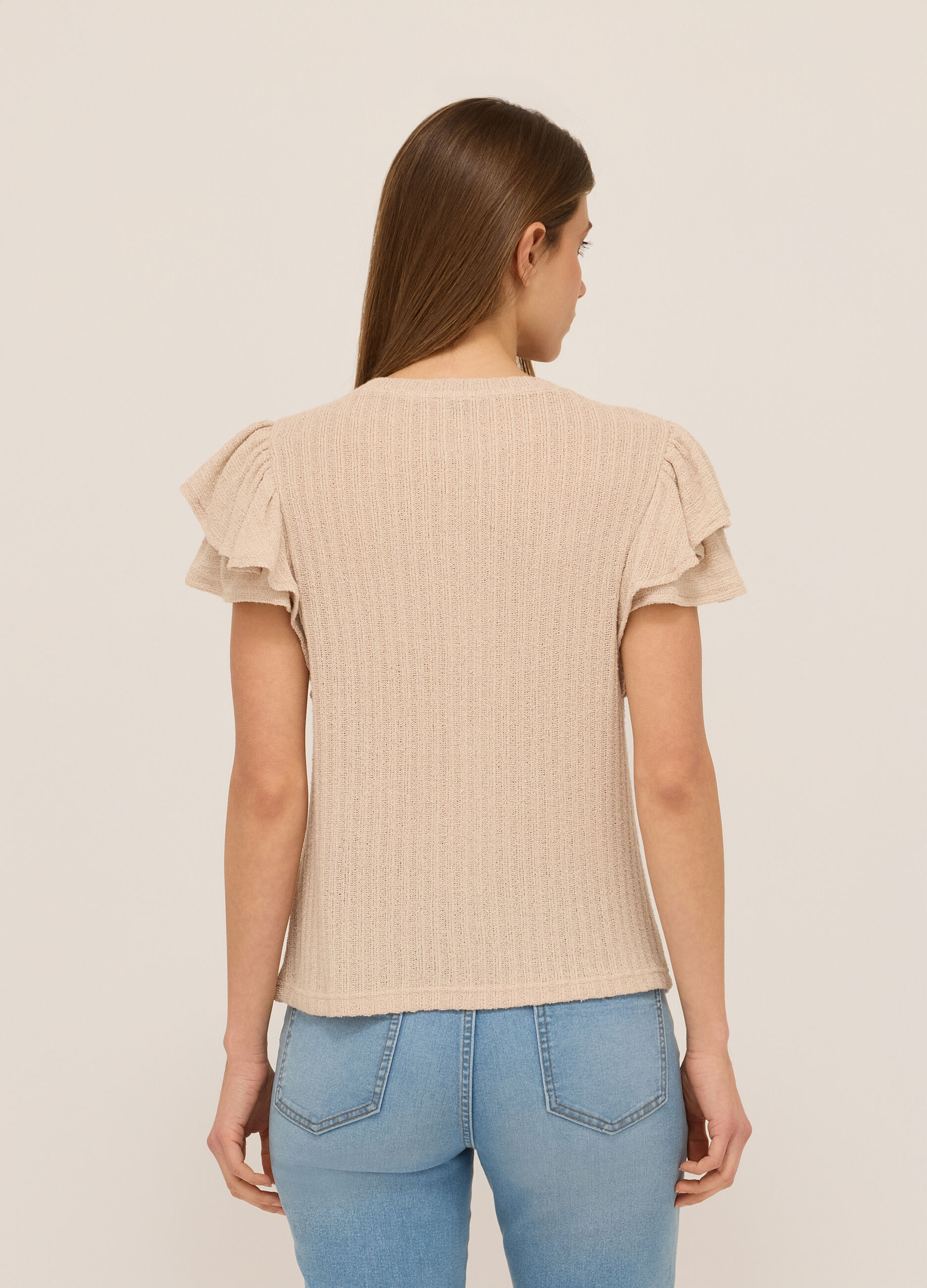 T-shirt in costina con rouches donna_1