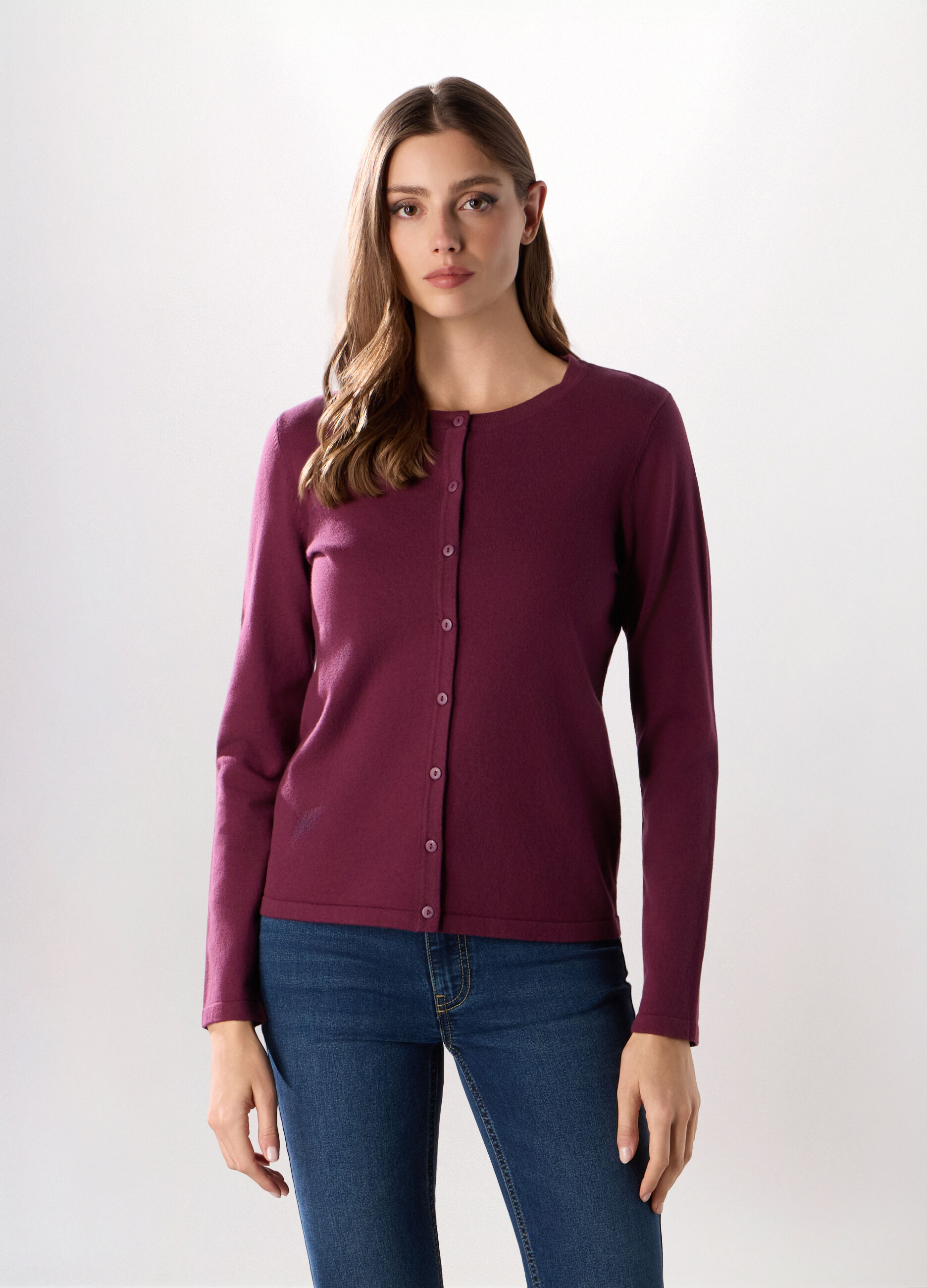 Cardigan a girocollo in misto cotone donna_0