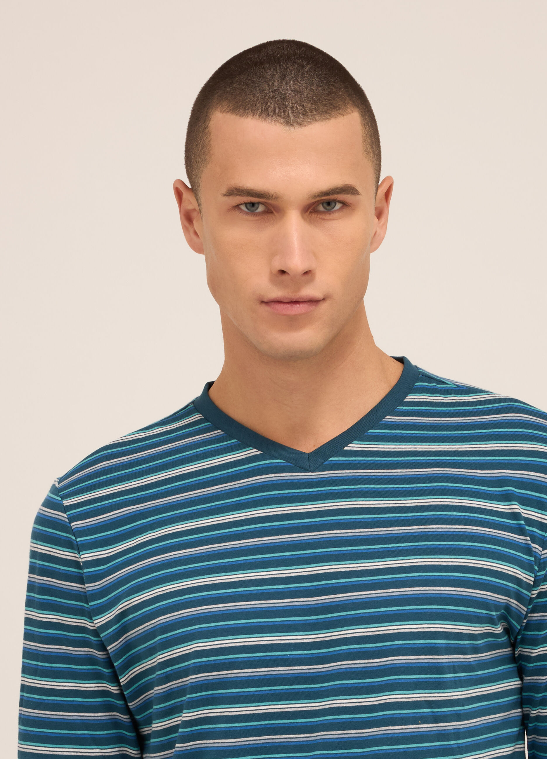Maglia del pigiama a righe multicolor misto cotone uomo_2