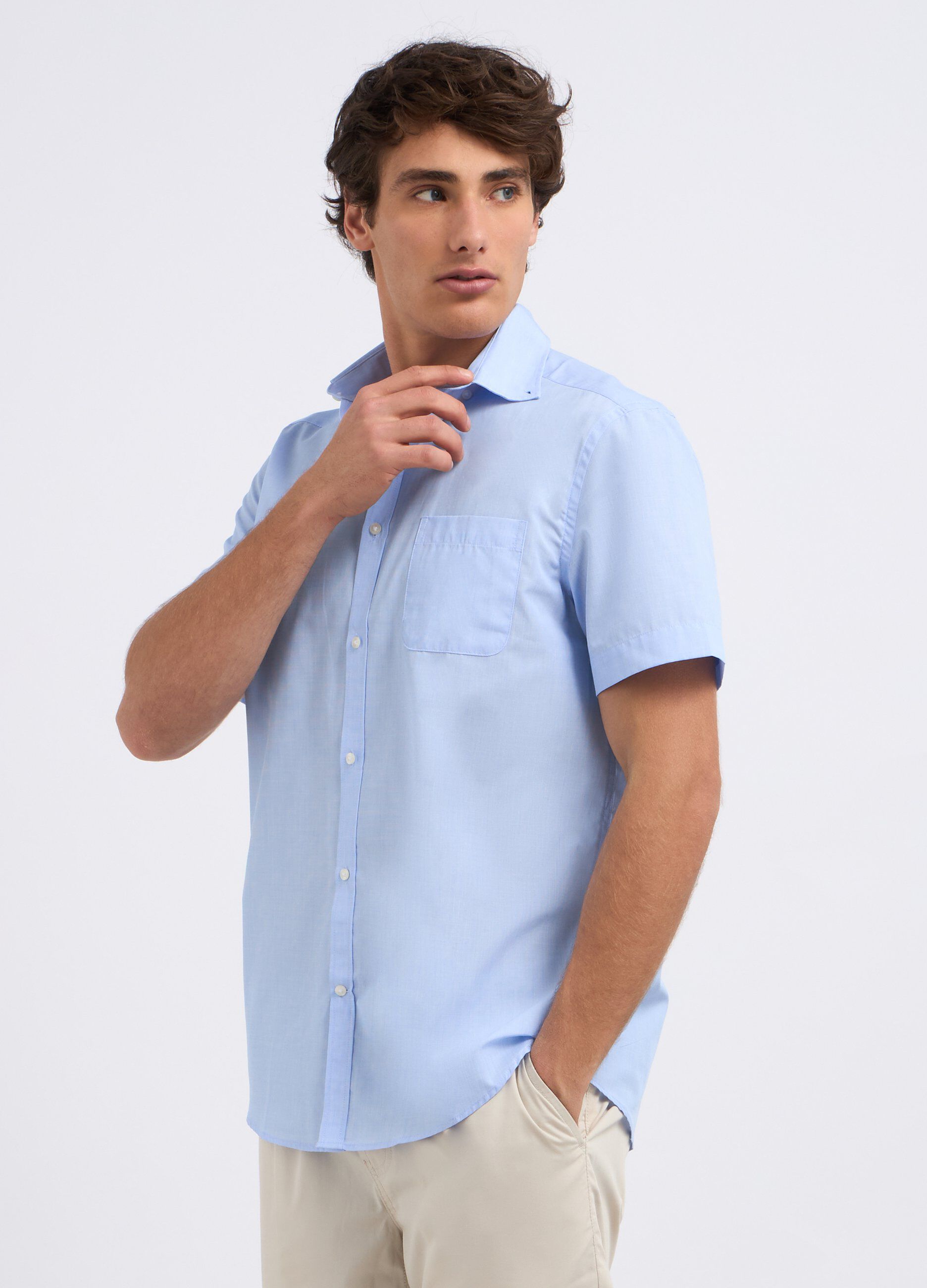 Camicia a maniche corte in misto cotone uomo_0