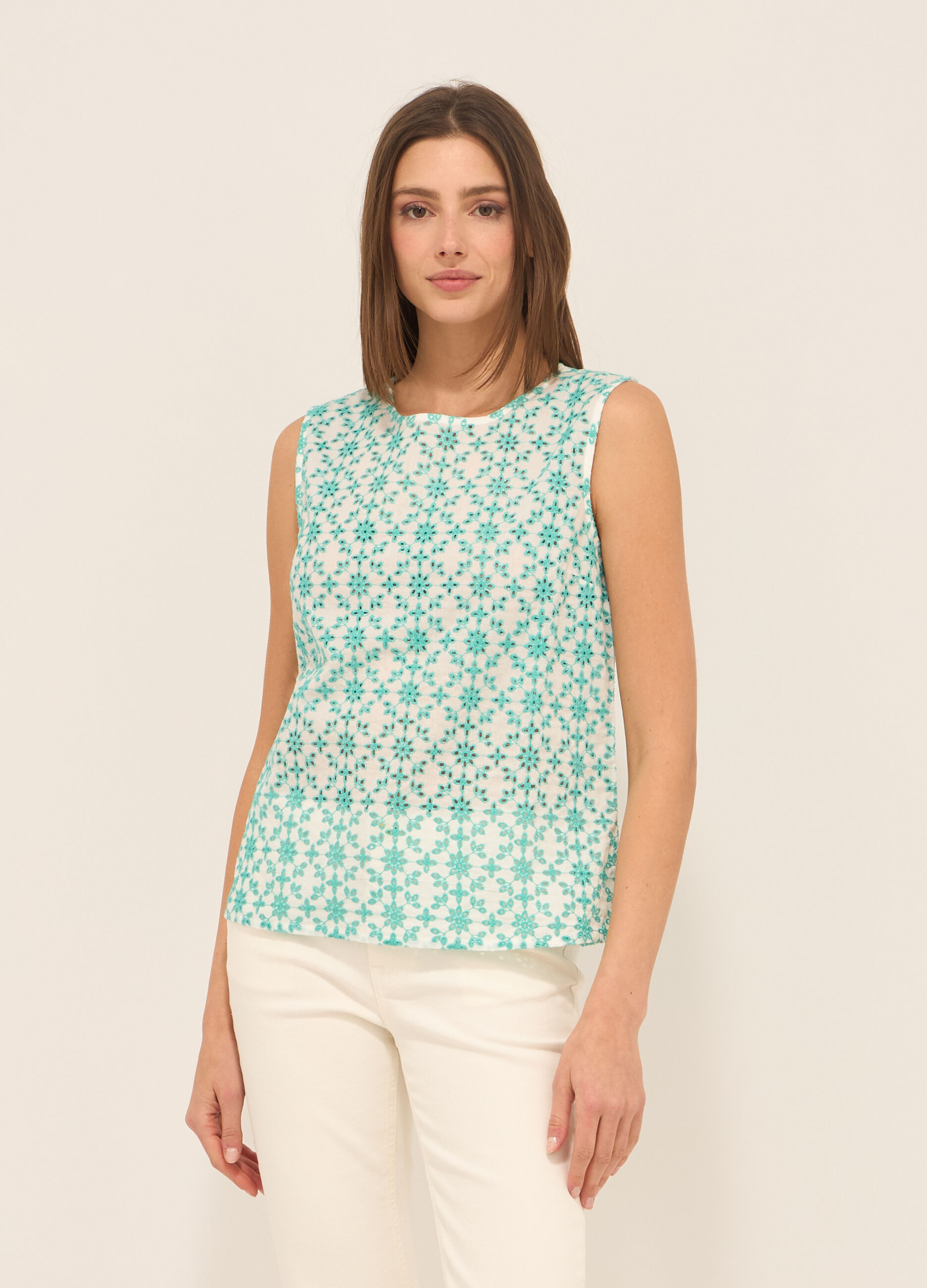 Blusa smanicata in puro cotone donna_0