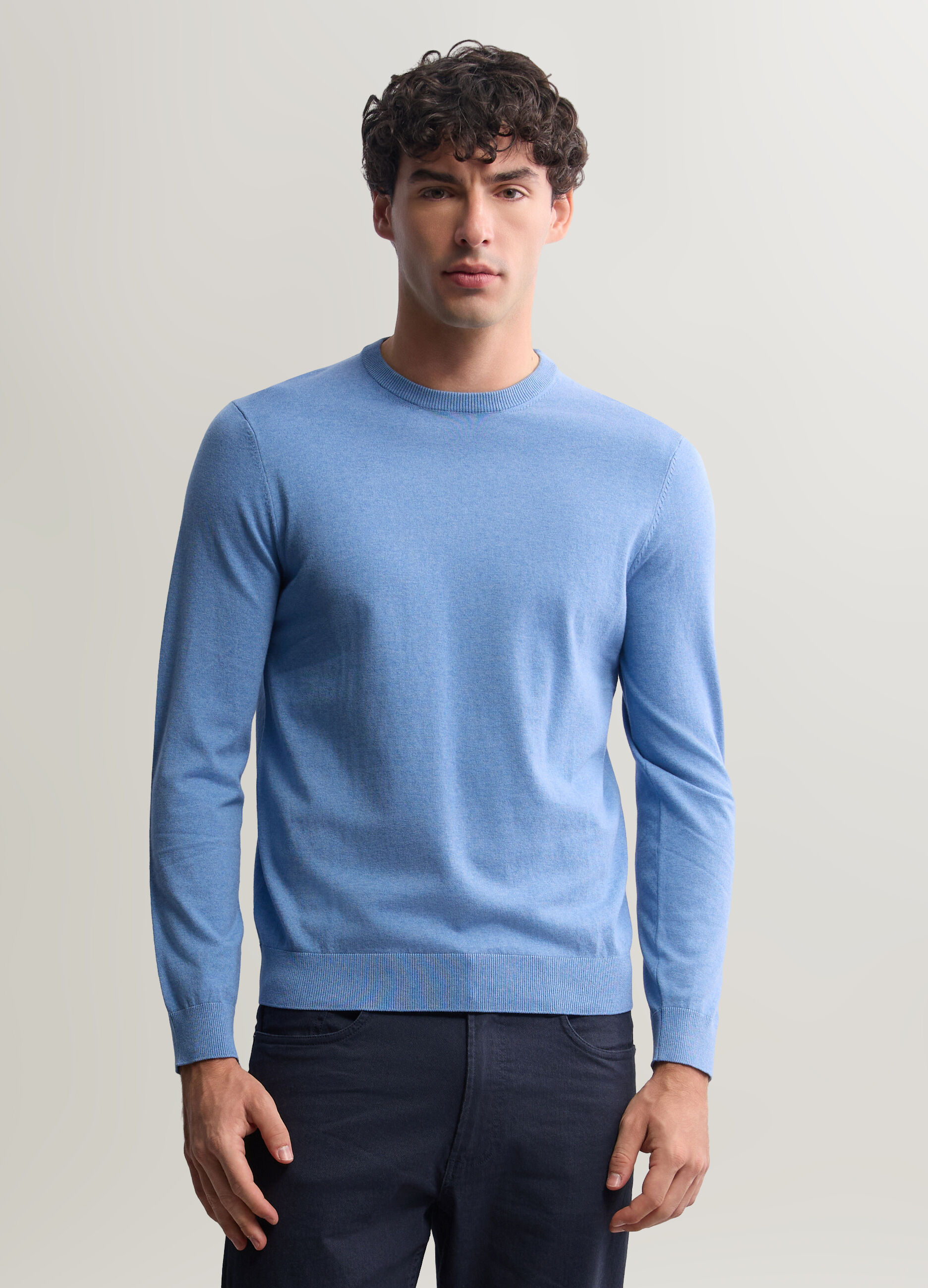 Maglione girocollo in misto cotone uomo_0