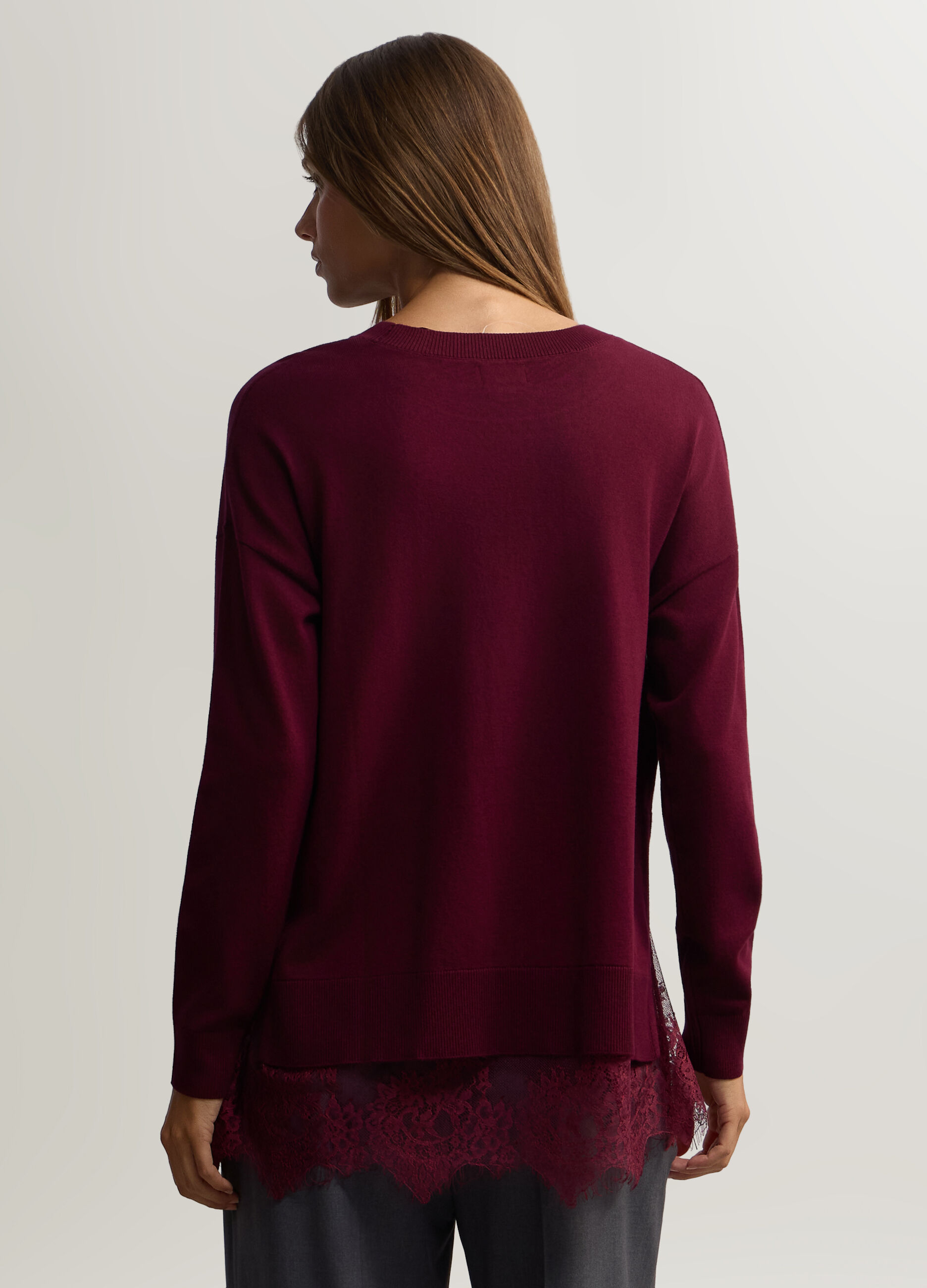 Maglia girocollo rasata con pizzo donna_1