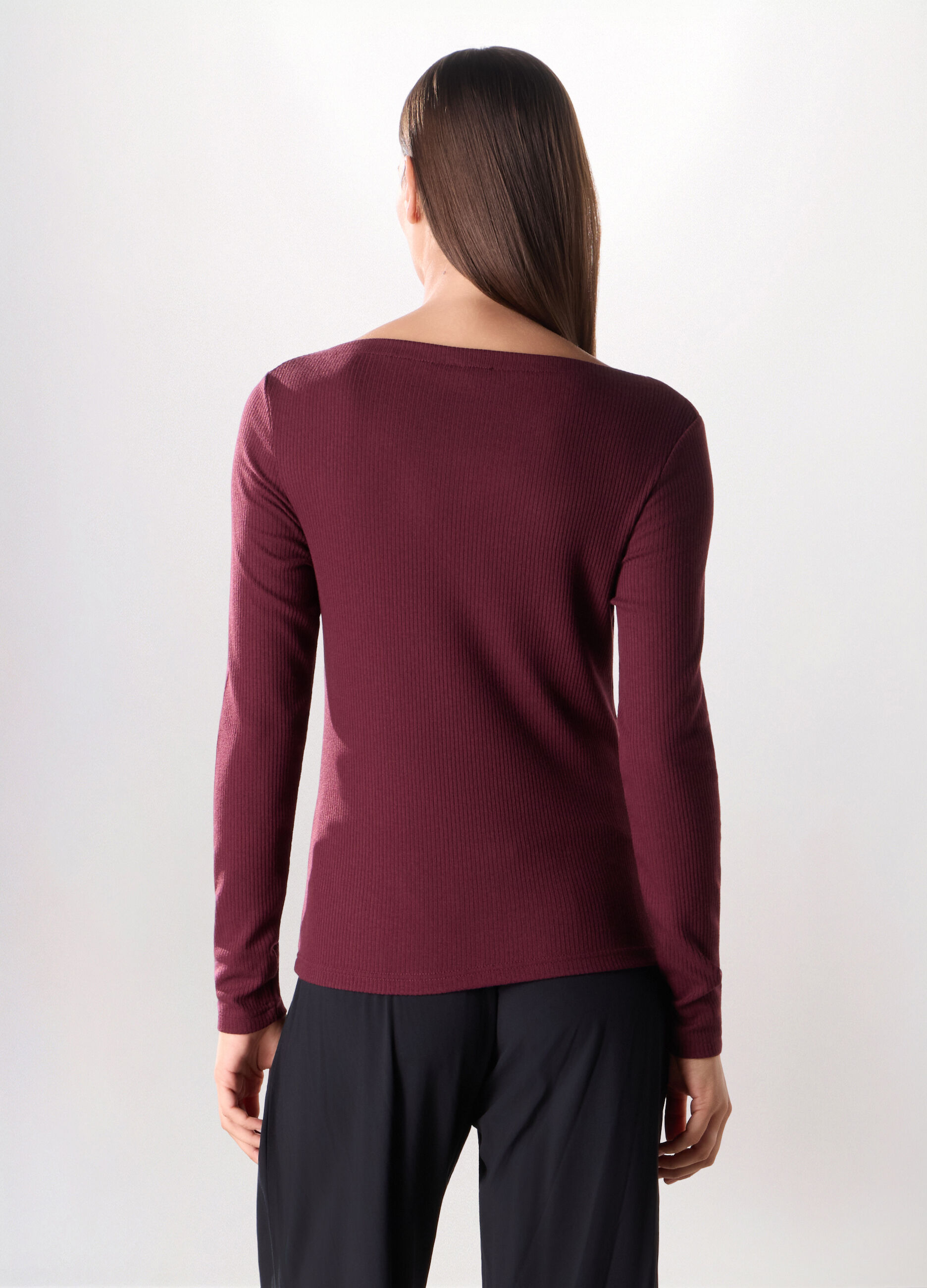 T-shirt in costina misto viscosa donna_1