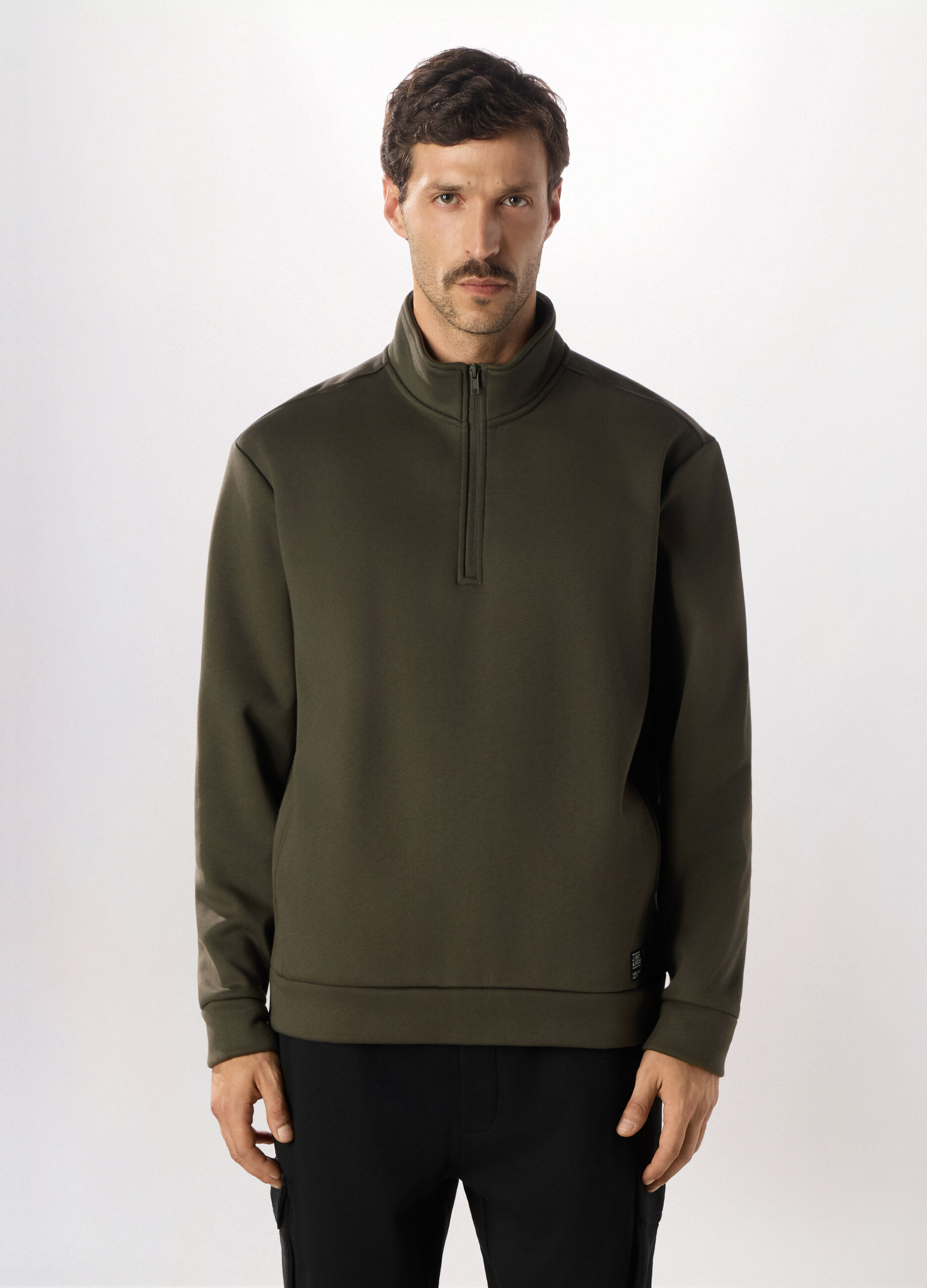 Felpa in puro cotone con zip uomo_0