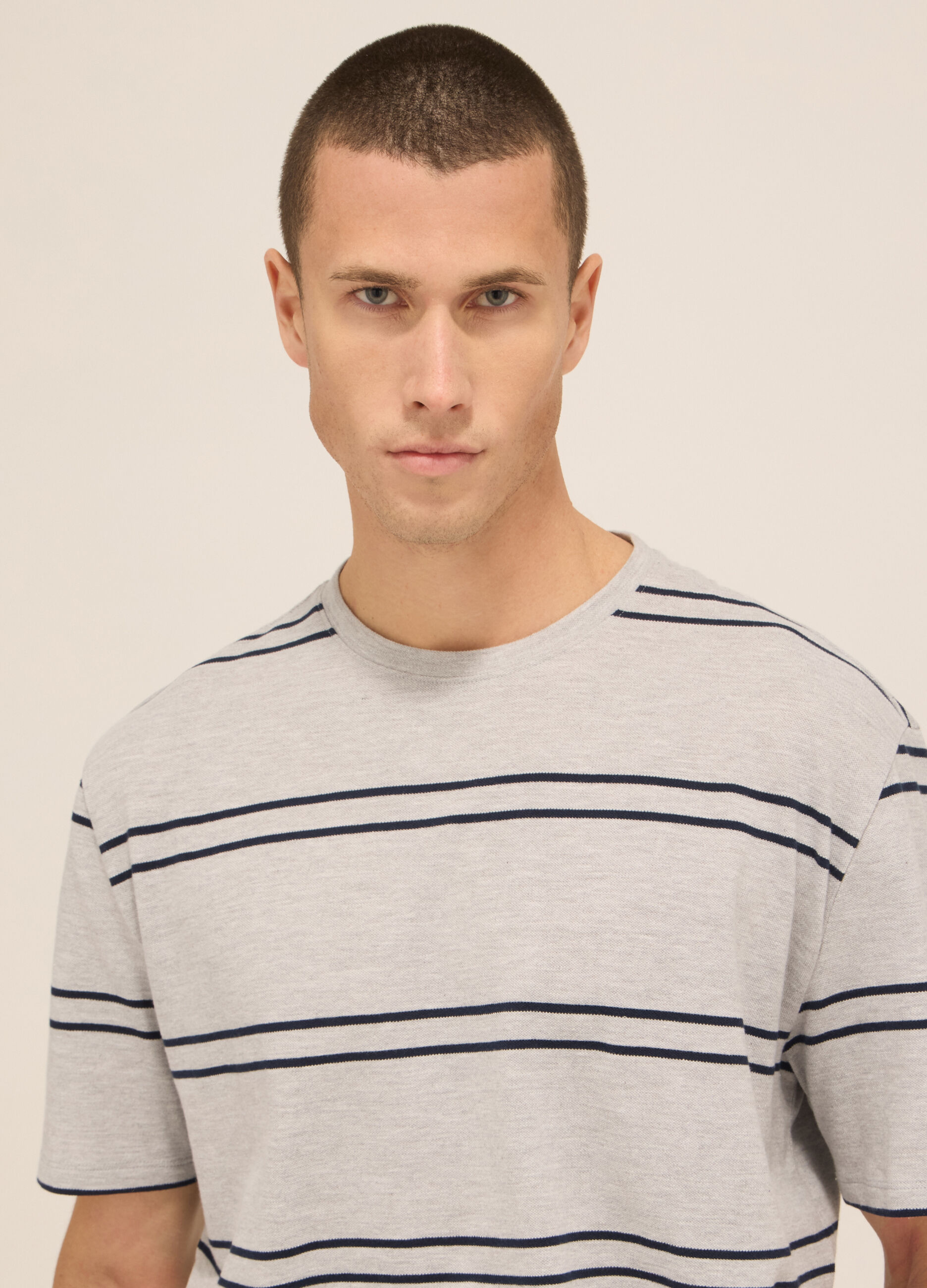T-shirt in piquet di cotone a righe uomo_2