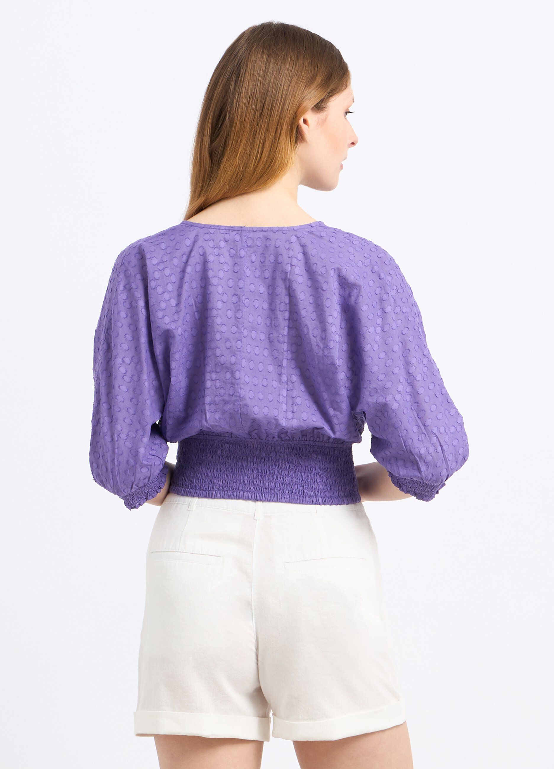Blusa cropped in puro cotone con lavorazione jacquard donna_1