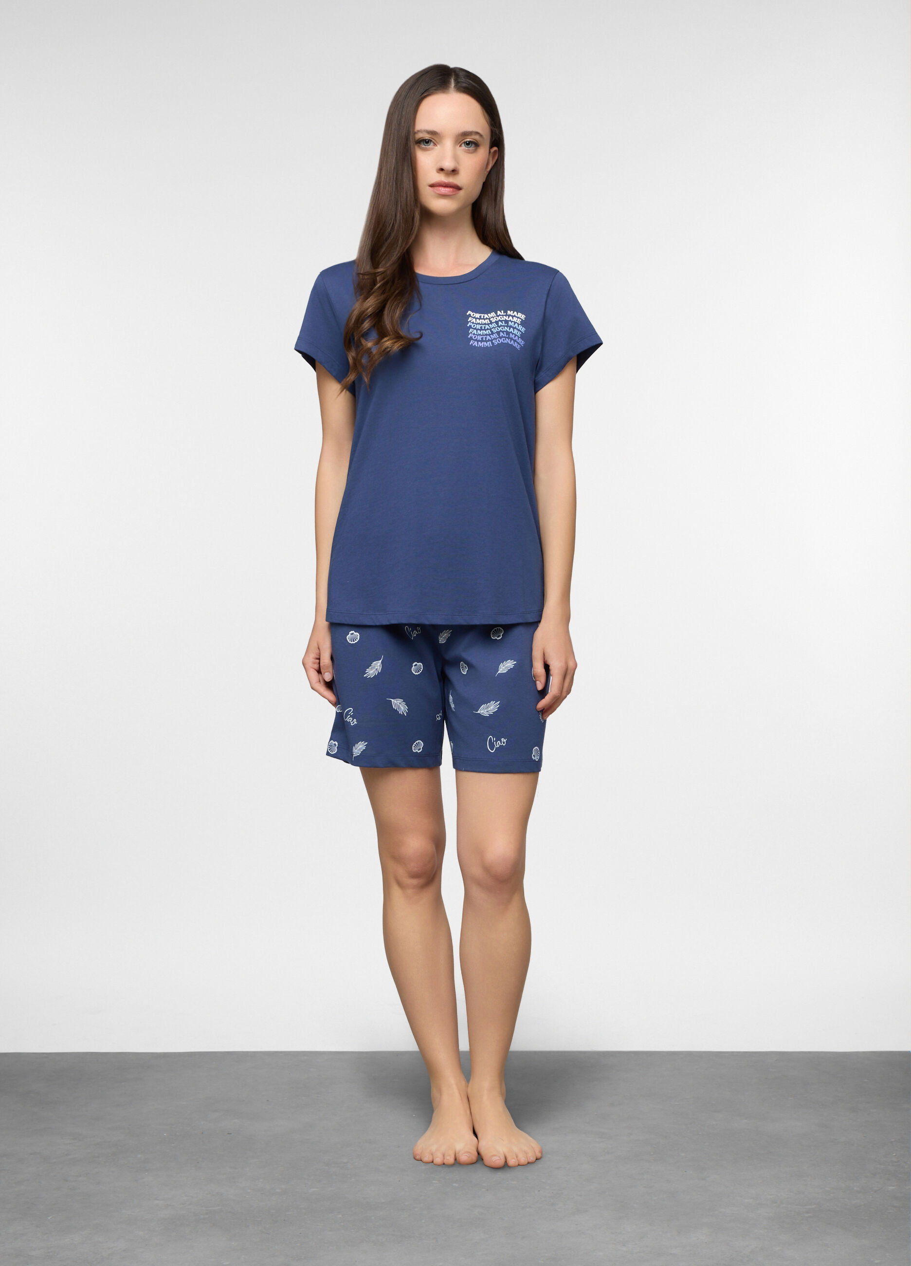Set pigiama corto in jersey di puro cotone donna_0