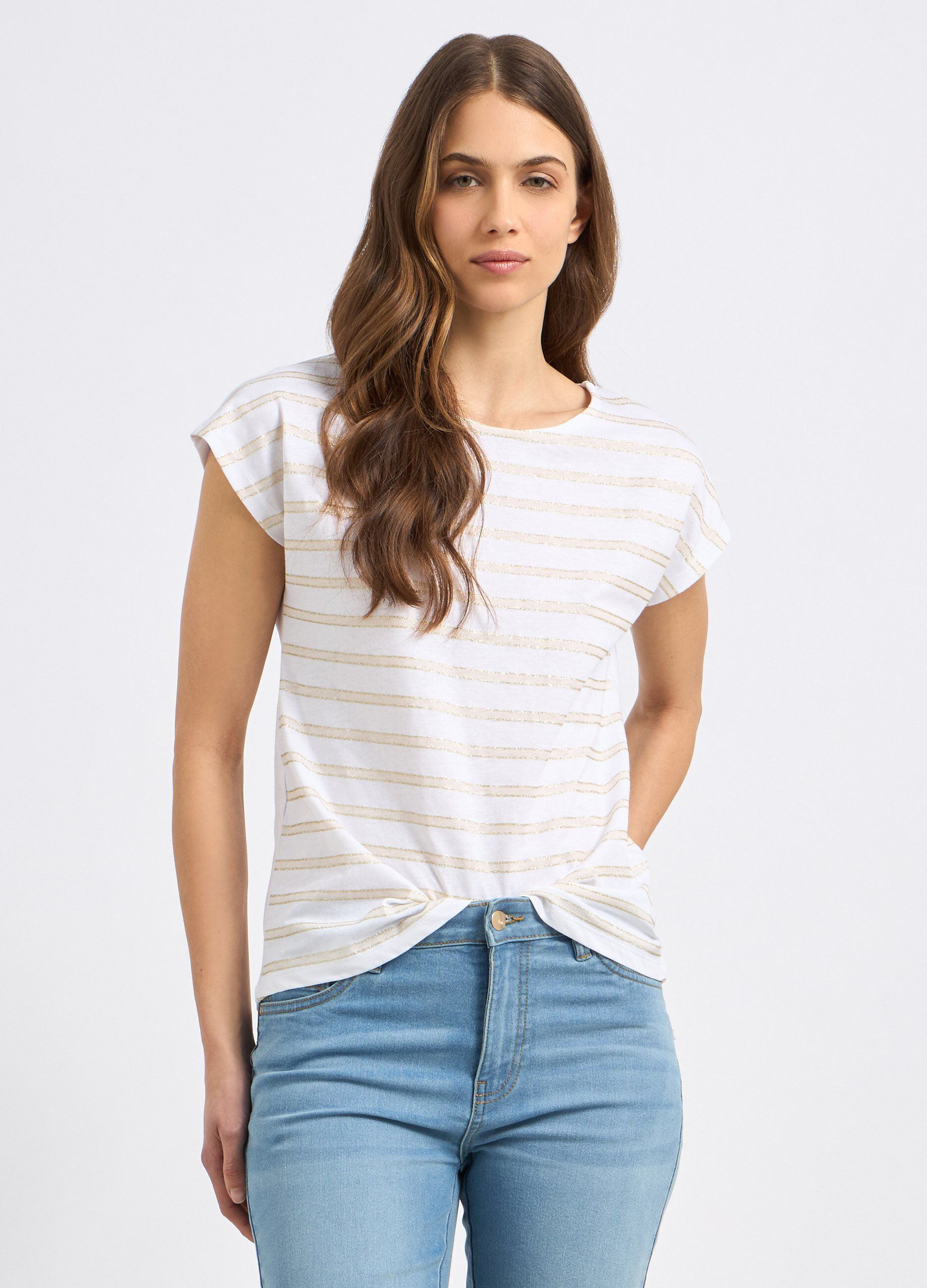 T-shirt rigata in puro cotone donna_0