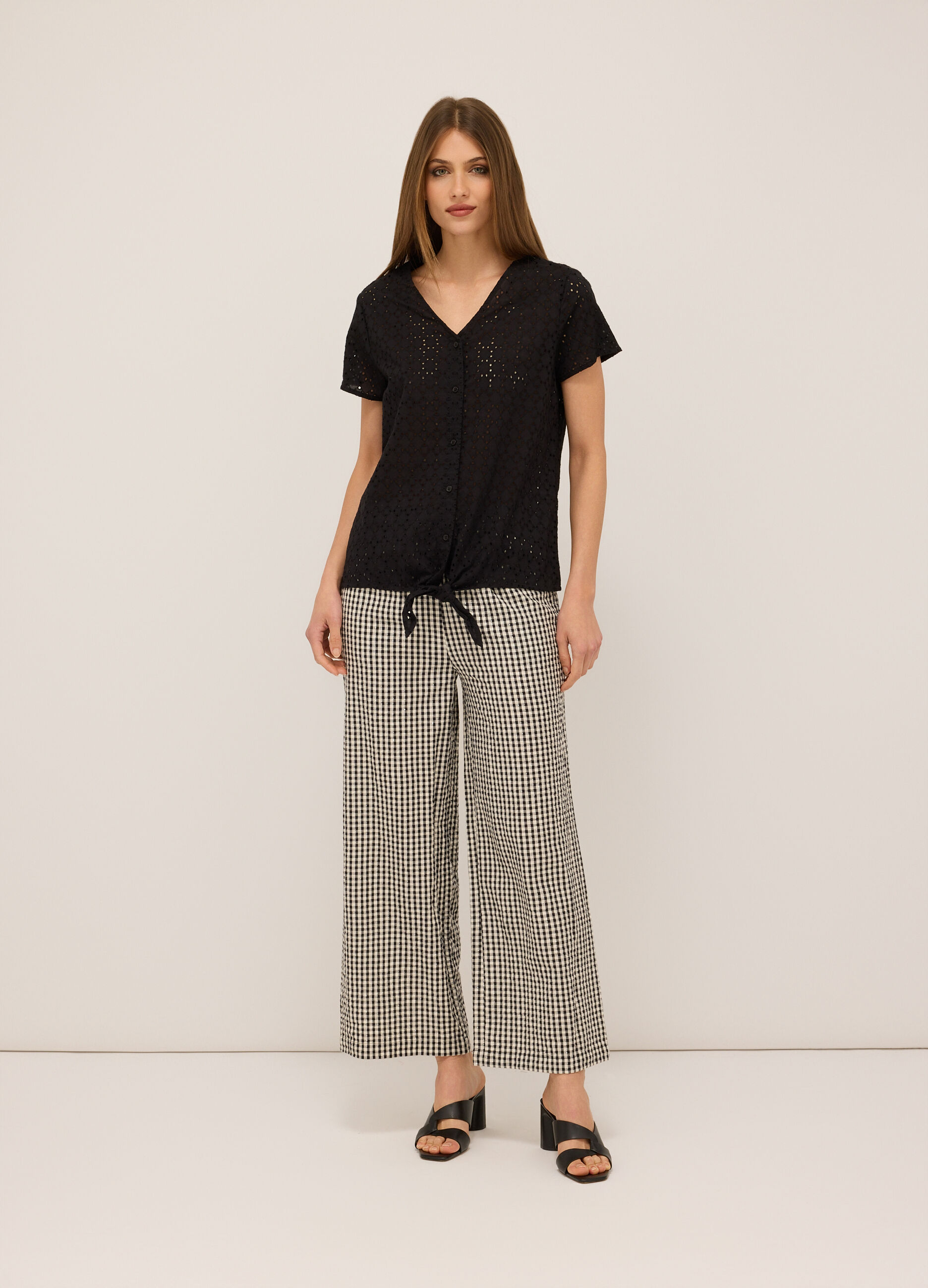 Pantaloni in cotone seersucker donna_0